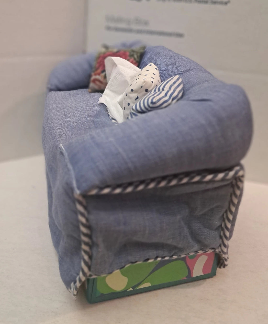 Denim Blue Sofa Couch Tissue Box Cover With Pillows Lillian Vernon Vintage | eBay