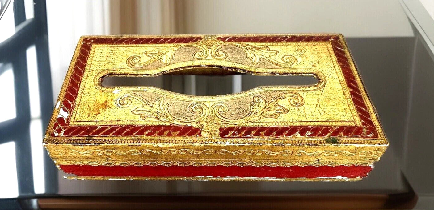 Vintage Red & Gold Tole Painted Tissue Holder/Box Florentine Italy | eBay