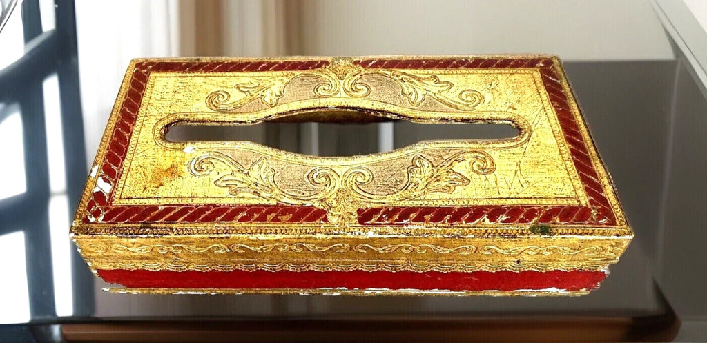 Vintage Red & Gold Tole Painted Tissue Holder/Box Florentine Italy | eBay