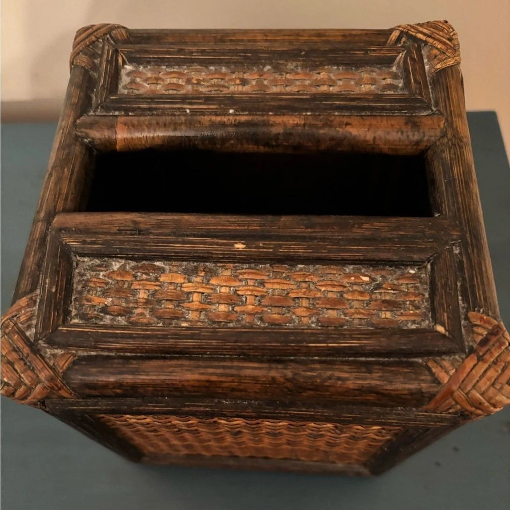 VINTAGE BAMBOO WICKER RATTAN WOVEN SQUARE TISSUE BOX COVER BATHROOM KLEENEX | eBay