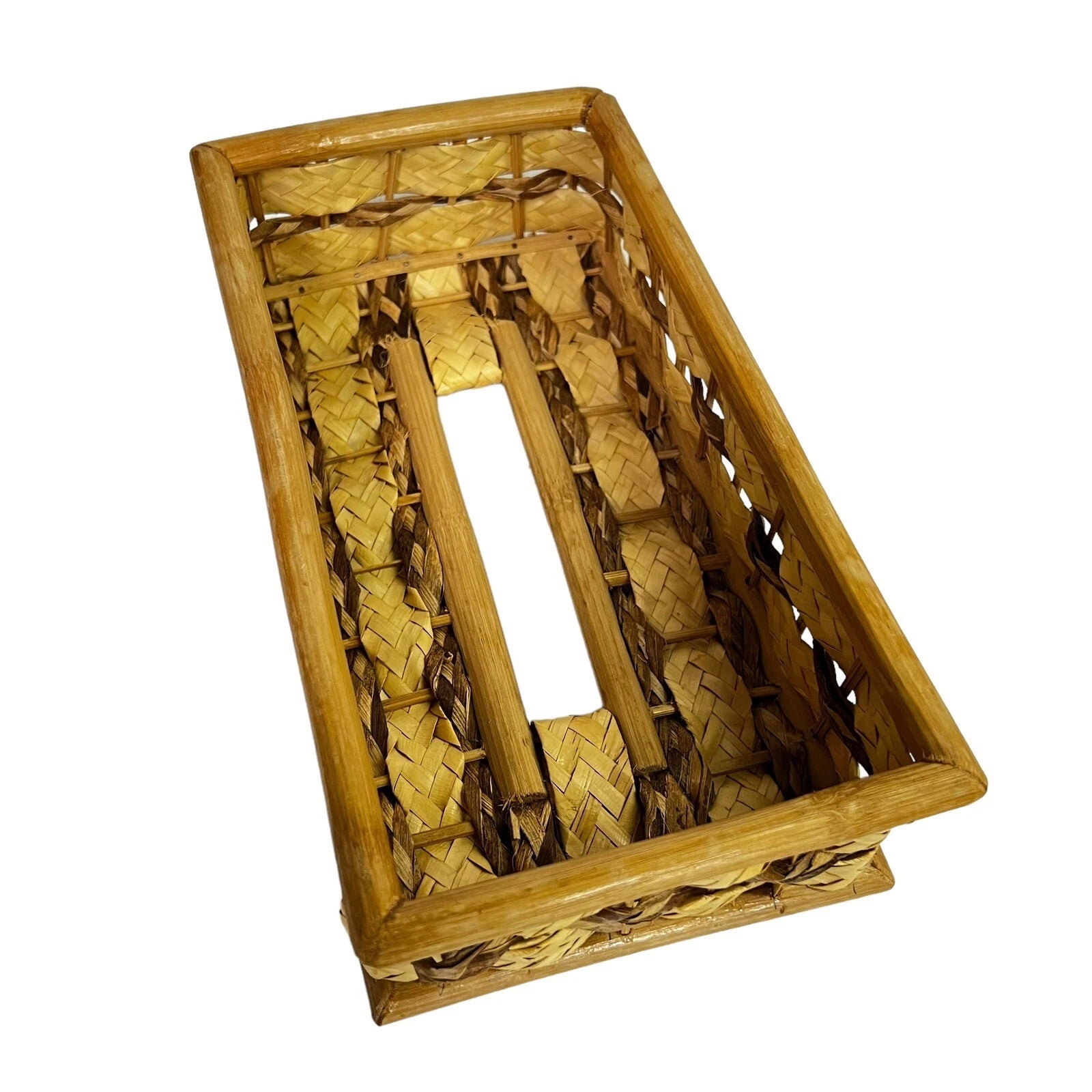 Vtg Tissue Box Cover Wicker Rattan Bamboo Holder Natural BOHO MCM Island | eBay