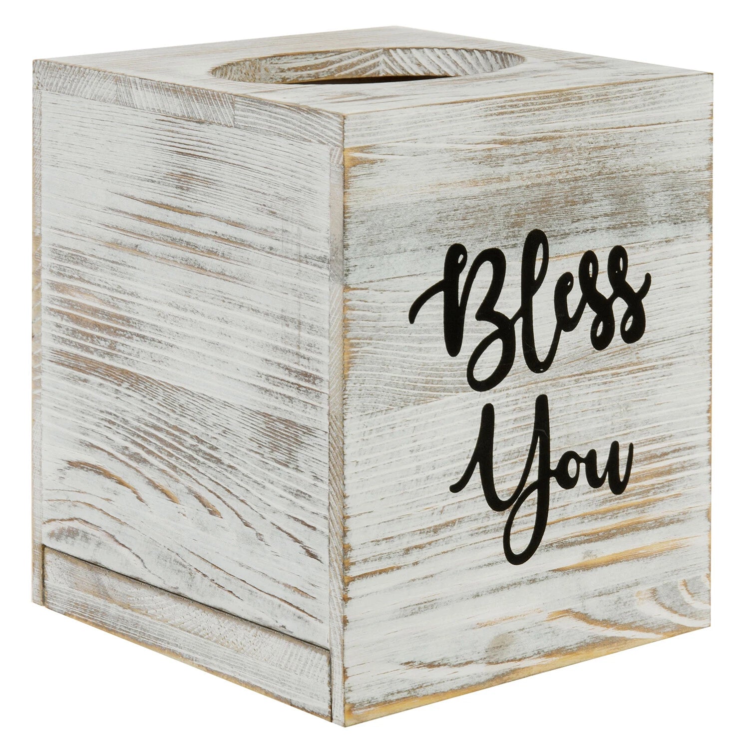 White Wood Tissue Holder w/ Easy Slide Out Bottom, Tabletop Square Tissue Box | eBay