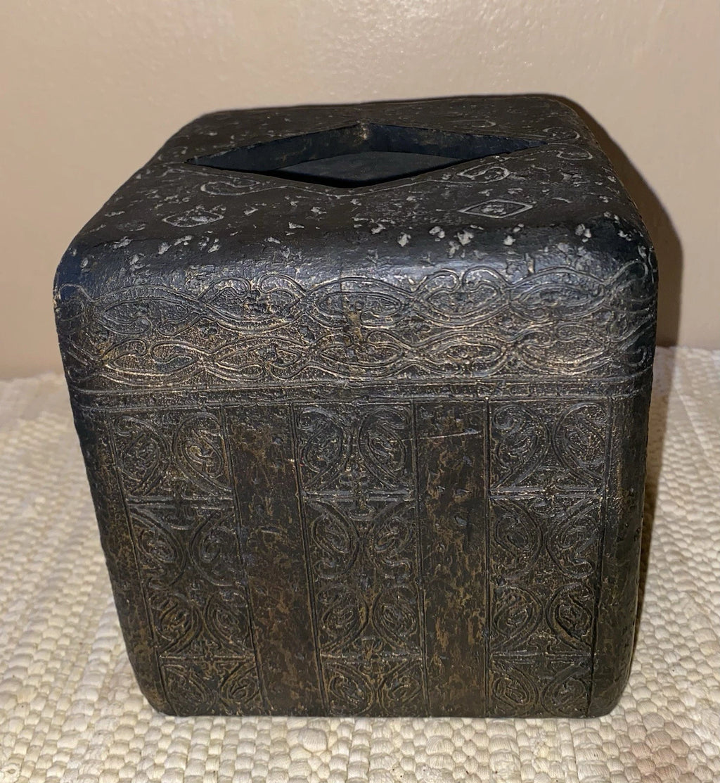 Cast Iron Decorative Tissue Box Holder Cover Brown Ancient Ornate Scroll Design | eBay
