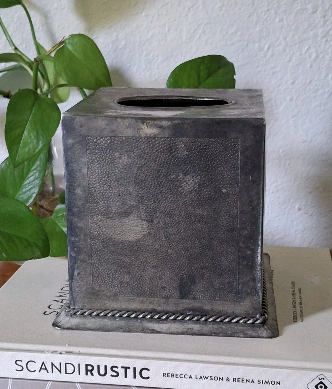 Rustic Silver Tone Metal Tissue Box Cover Patina Minimalist Farmhouse | eBay