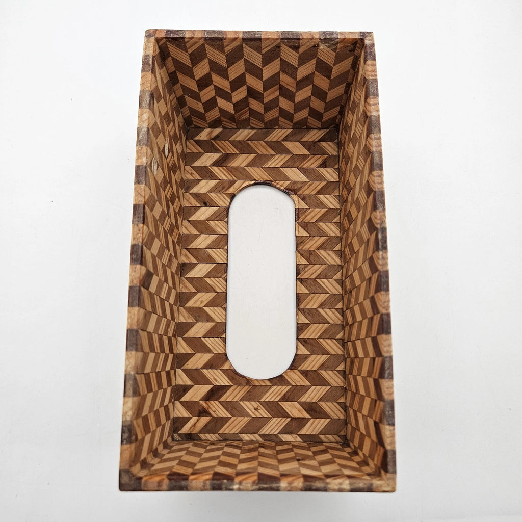 Marquetry Wood Inlay Rectangle Tissue Box Cover Cheveron Zigzag Pattern 2 Tone | eBay