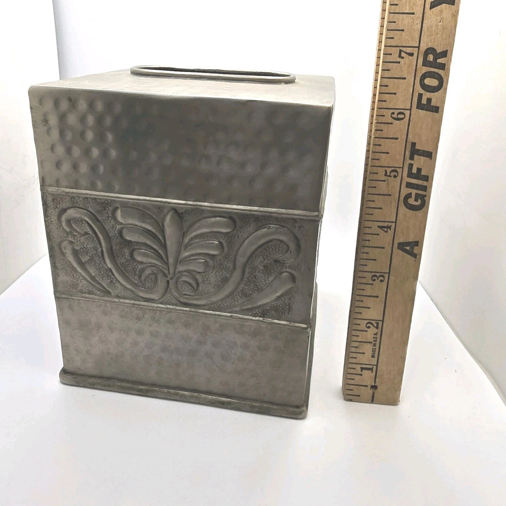 Hammered Metal Tissue Box Cover Embossed Silver Pewter Tone Square | eBay
