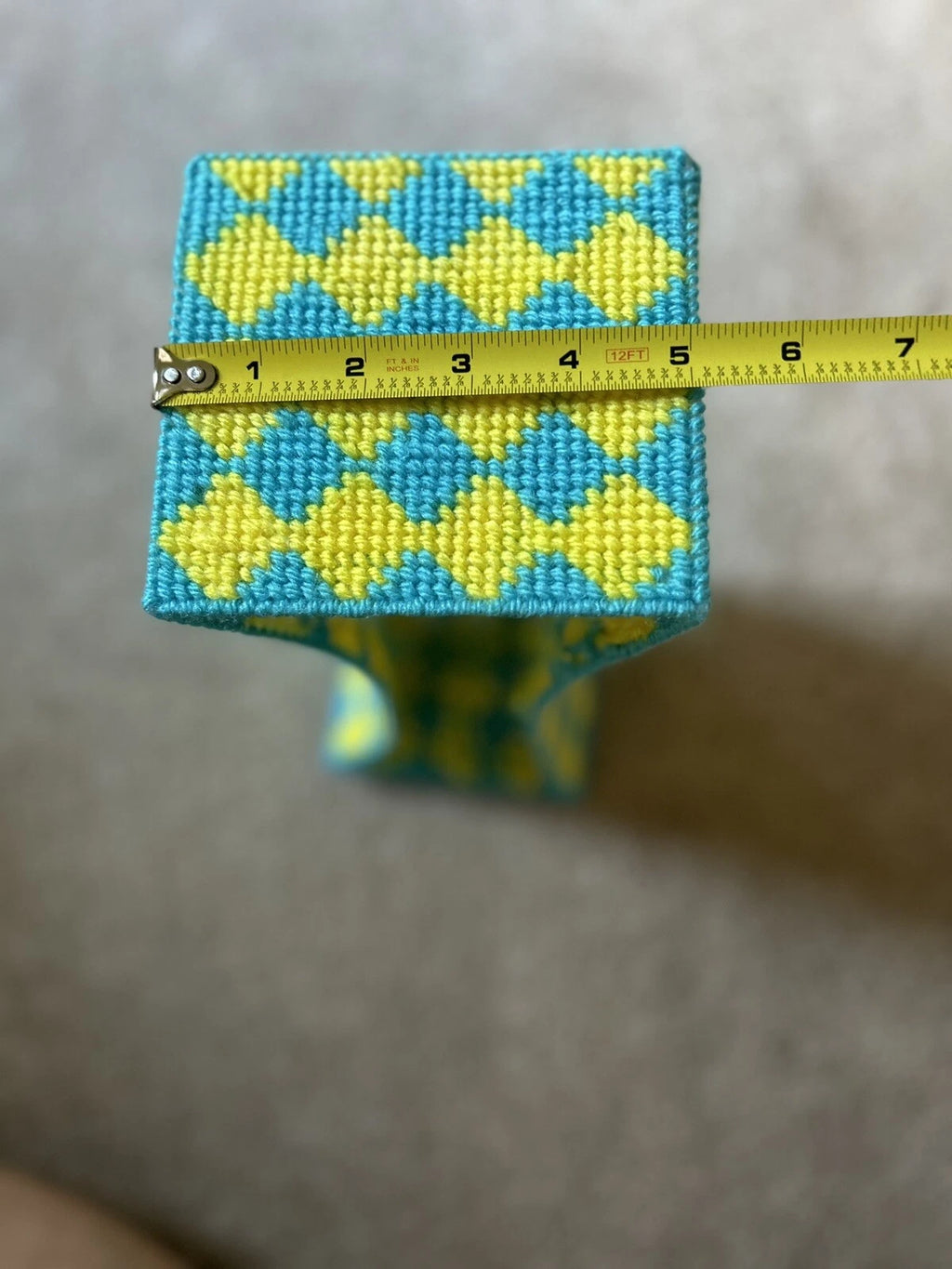 Vintage Tissue Box Holder Handmade Needlepoint Blue and Yellow Rectangular | eBay