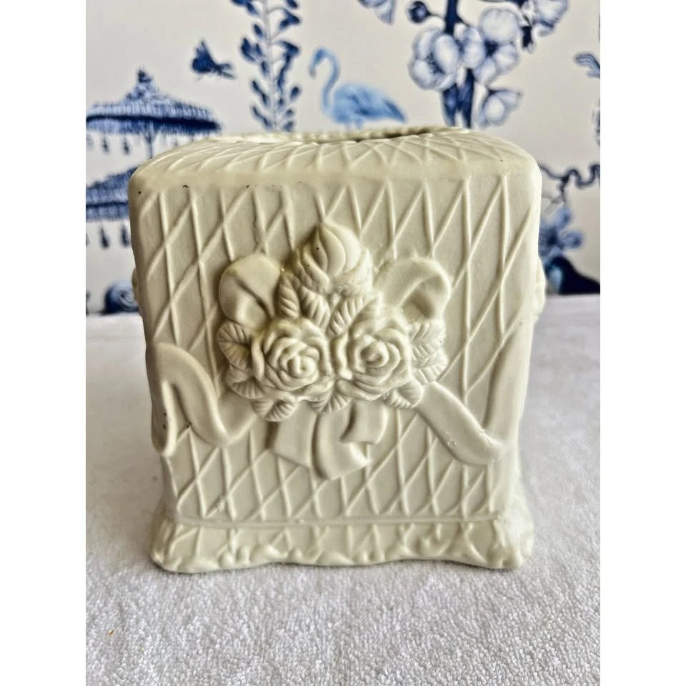 Ceramic Victorian Rose Tissue Box Cover Off-White Elegant 3-D Ivory Flowers 4x5 | eBay