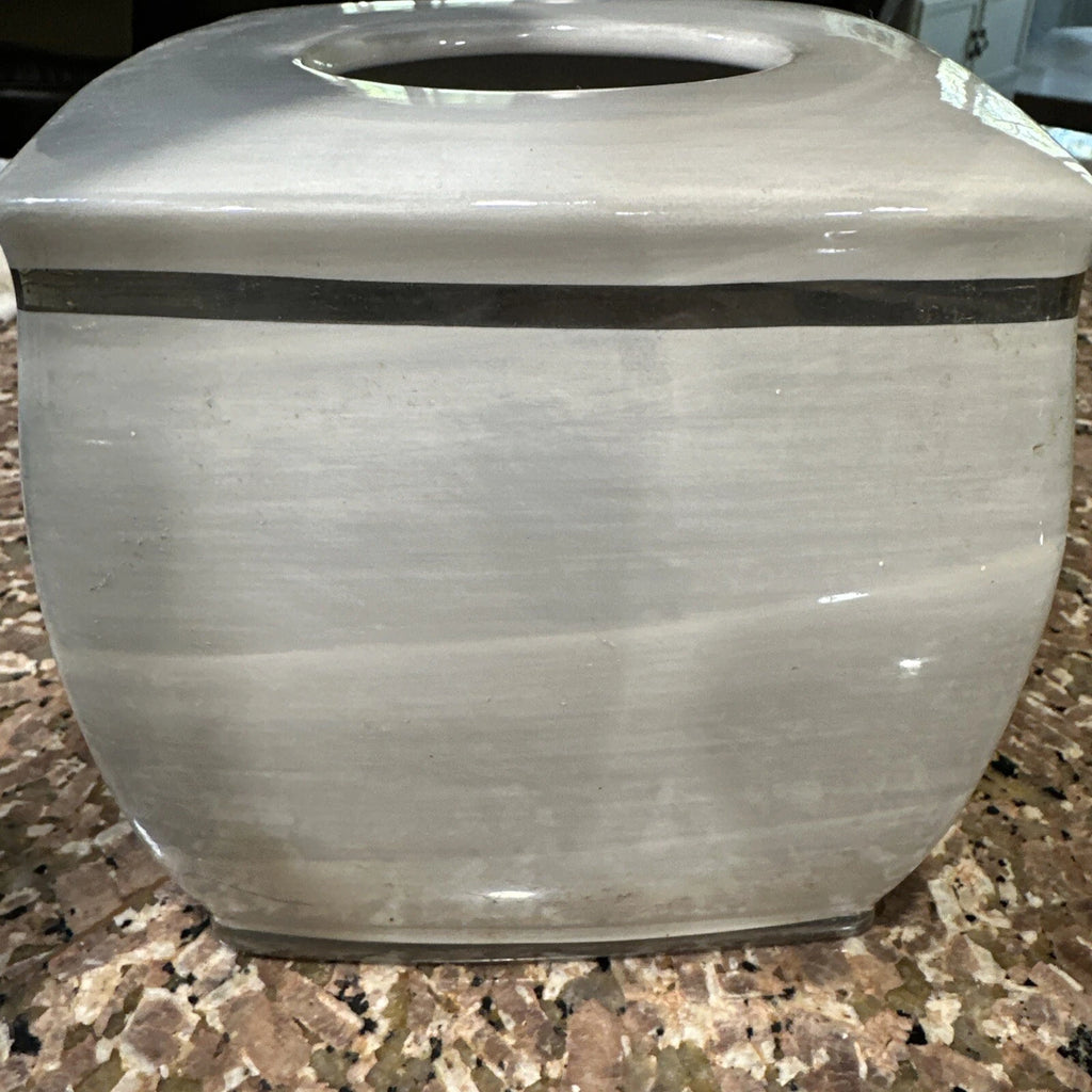 Nicole Miller Ceramic Tissue Box Cover Cream White Gray And Silver Trim EUC | eBay