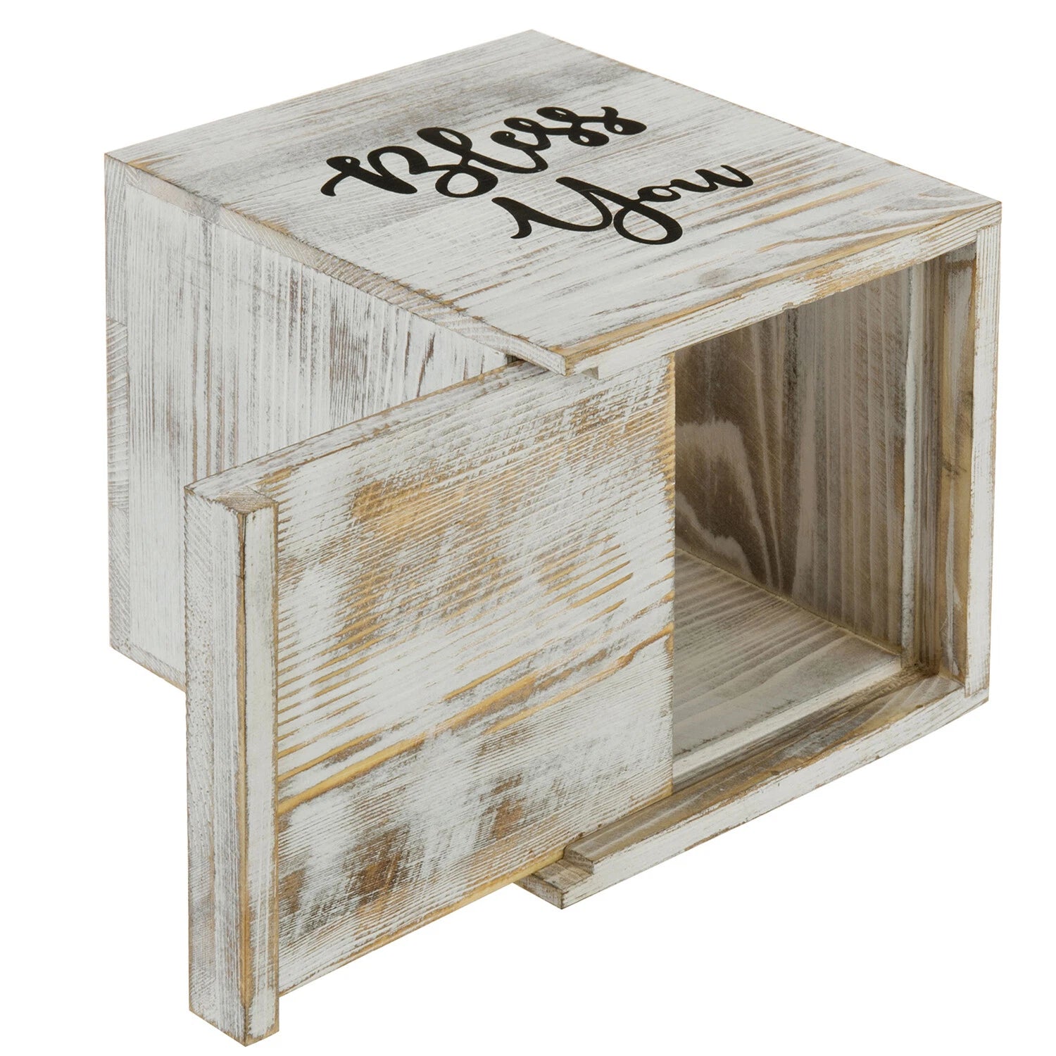 White Wood Tissue Holder w/ Easy Slide Out Bottom, Tabletop Square Tissue Box | eBay