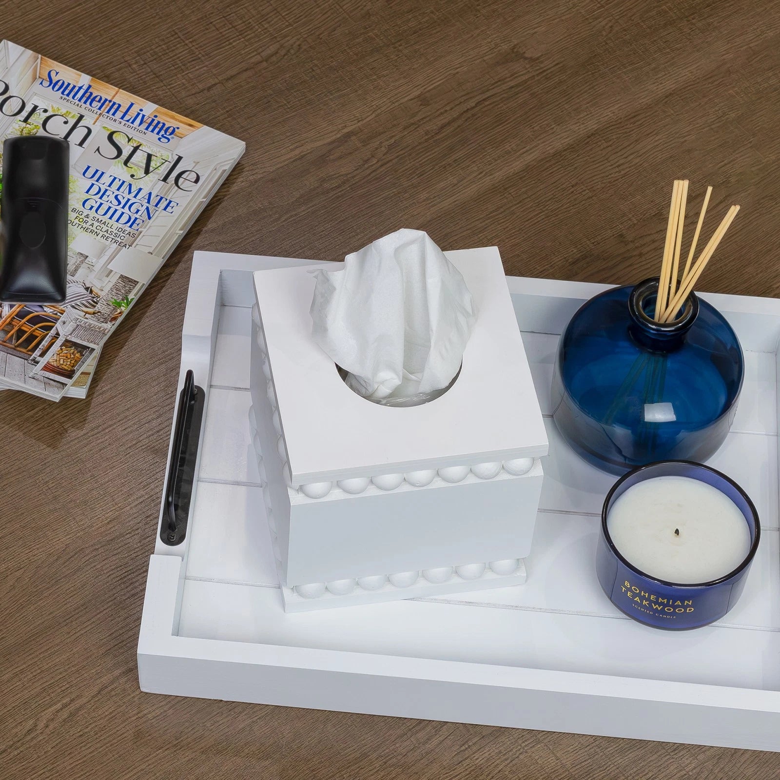 Beaded Tissue Box Cover, Square White; Rustic Farmhouse Wood Tissue Holder | eBay