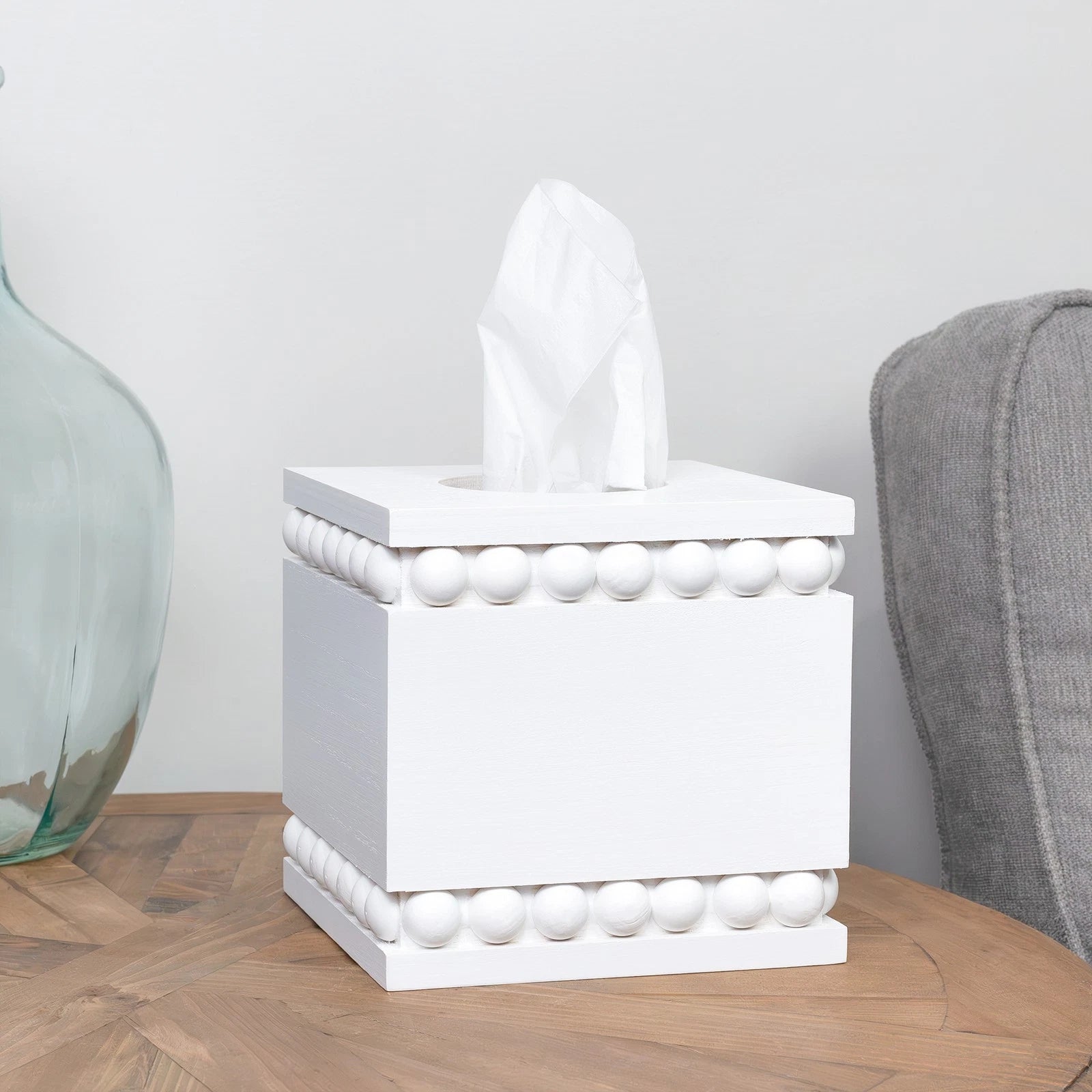 Beaded Tissue Box Cover, Square White; Rustic Farmhouse Wood Tissue Holder | eBay