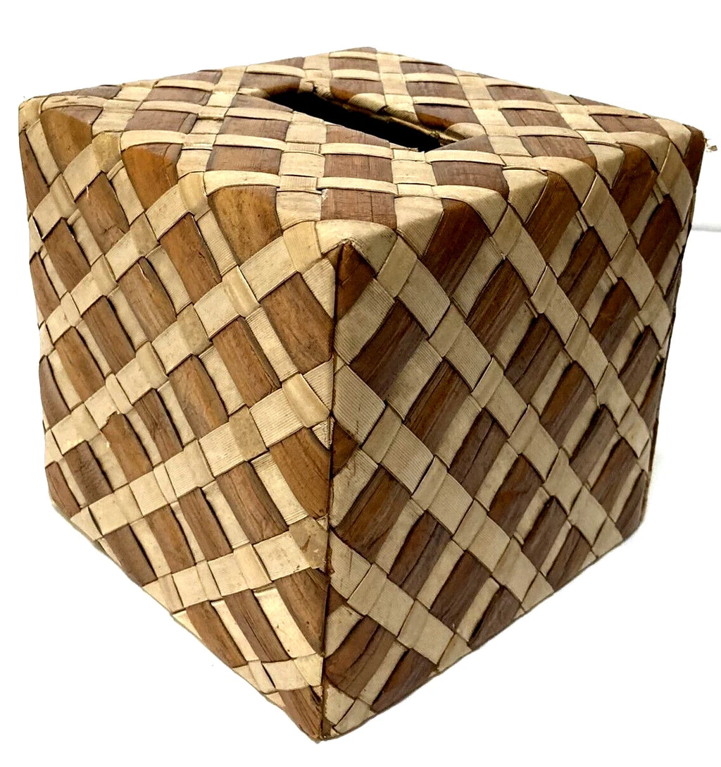 Woven Tissue Box Cover 6x6x6" Brown Tan Natural Lattice Pattern | eBay
