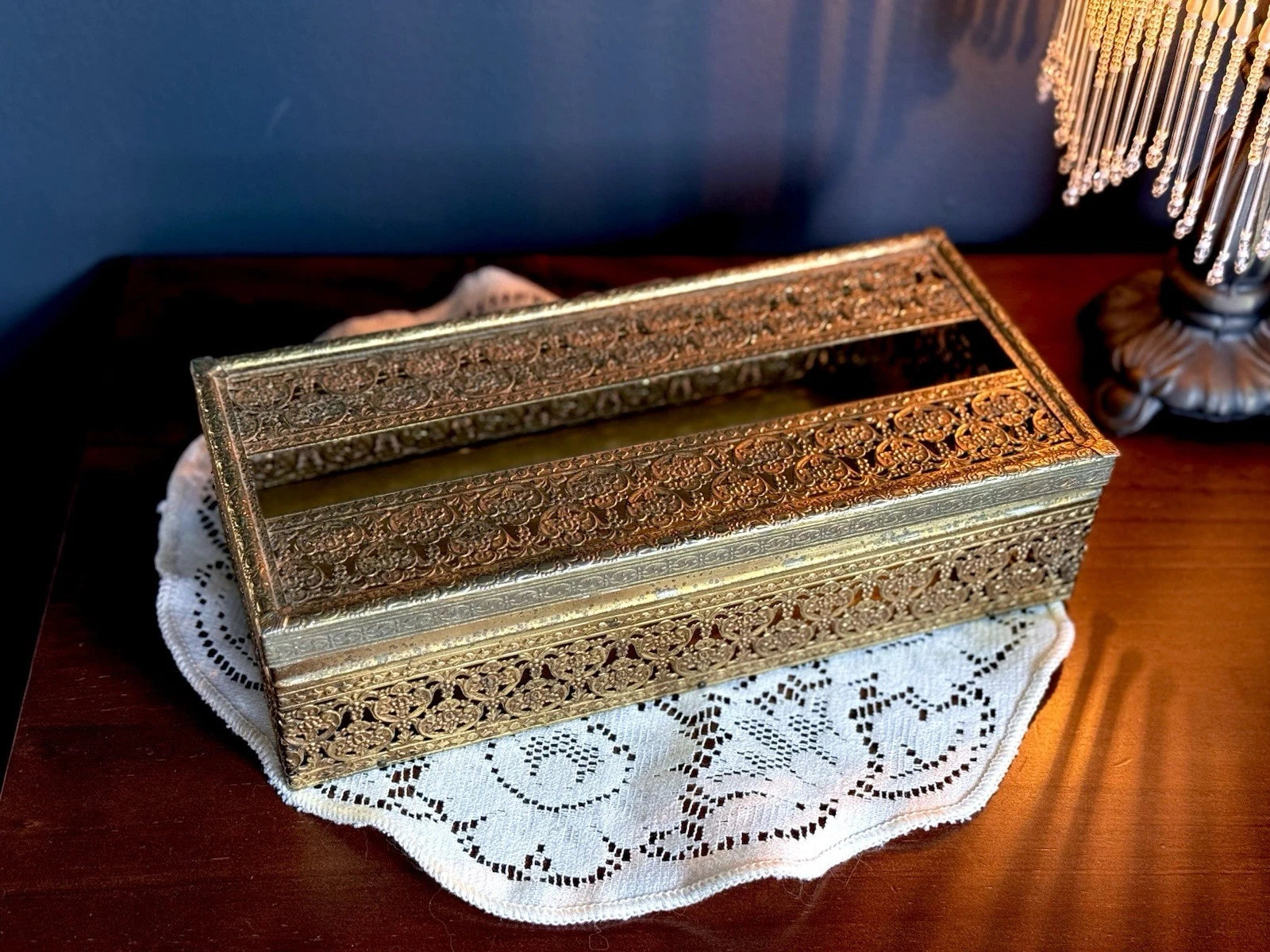 Vintage Gold Filigree Hinged Tissue Box Cover | Ornate Hollywood Regency Style | eBay
