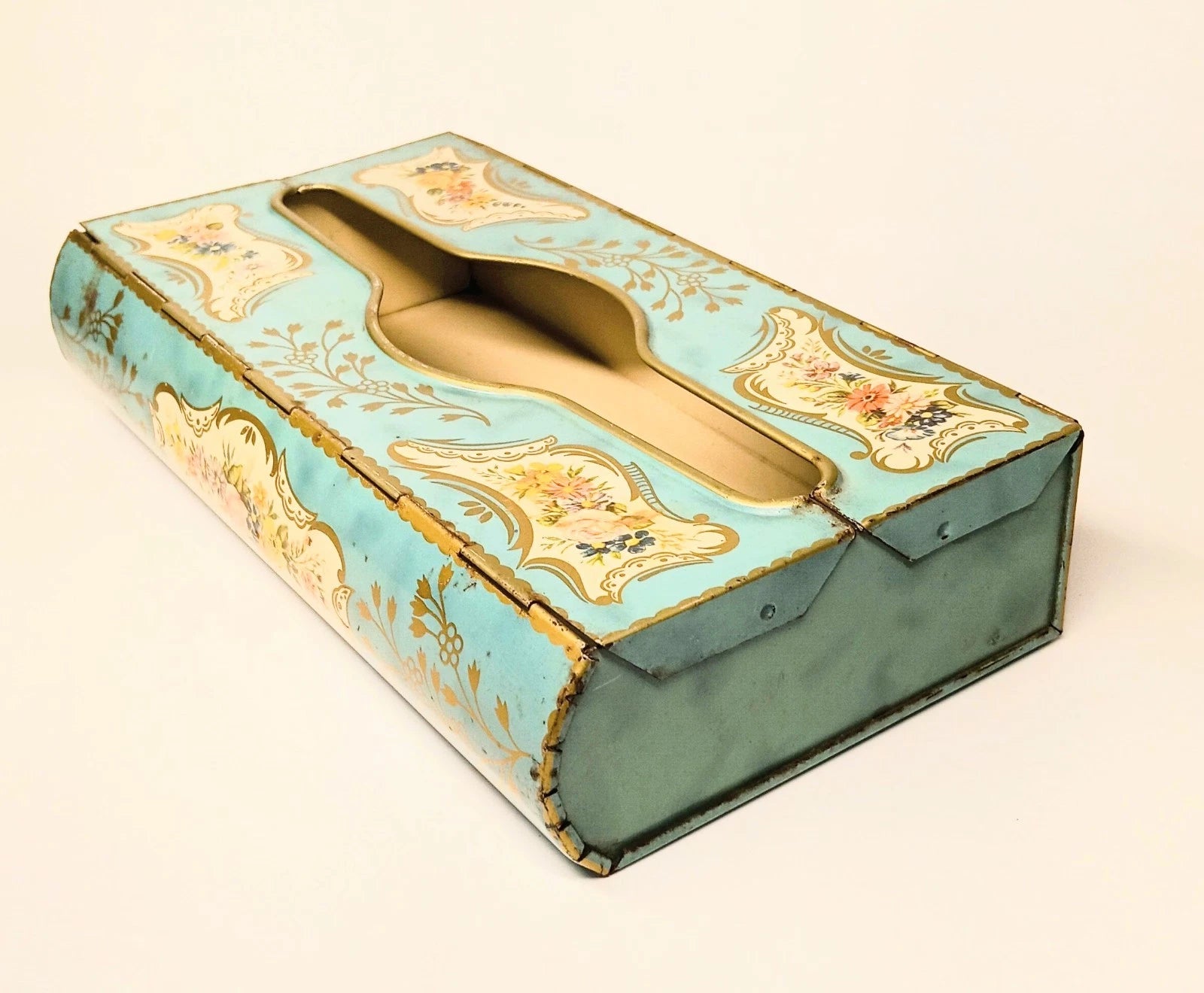 Vintage Baret Ware Metal Tissue Box Blue Flower Floral MCM | eBay