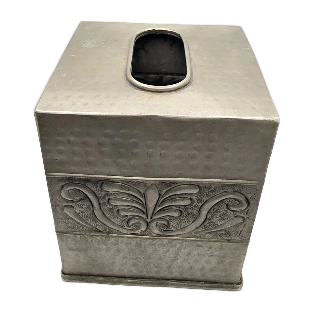Hammered Metal Tissue Box Cover Embossed Silver Pewter Tone Square | eBay