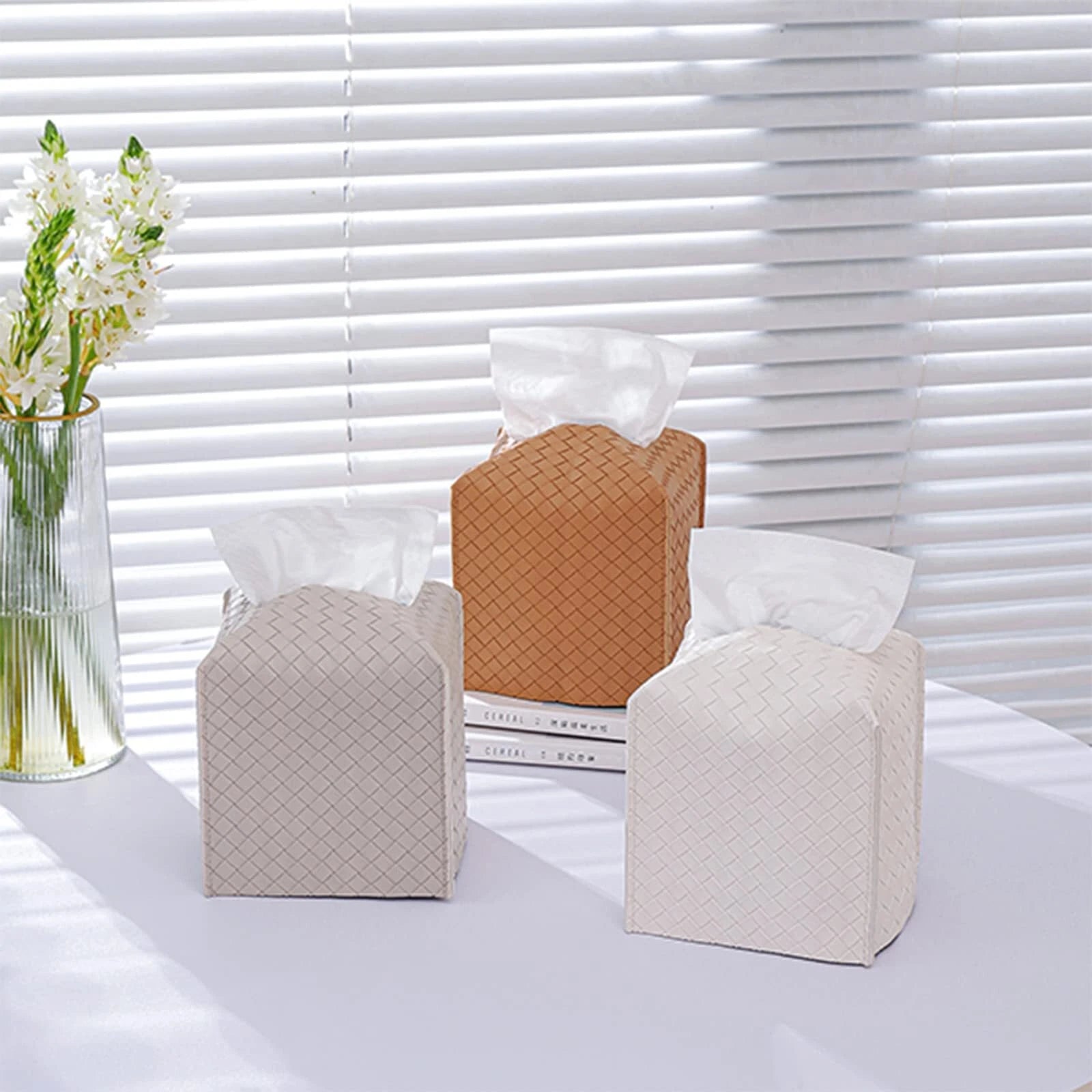 Tissue Box Cover PU Leather Tissue Holder Square Facial Tissue Case Facial Pa... | eBay