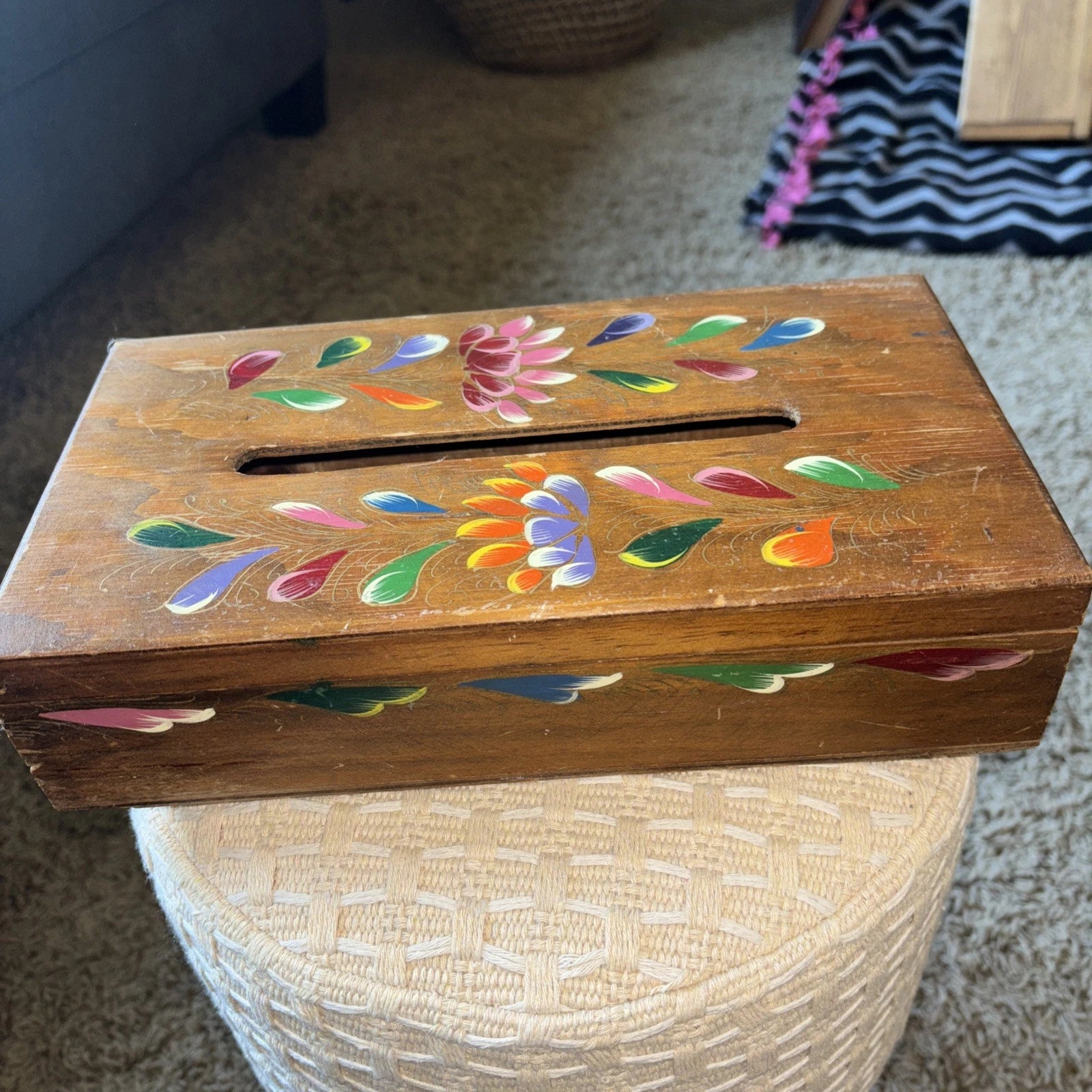 Vintage Hand Painted Wooden Tissue Box 11” x 6” | eBay