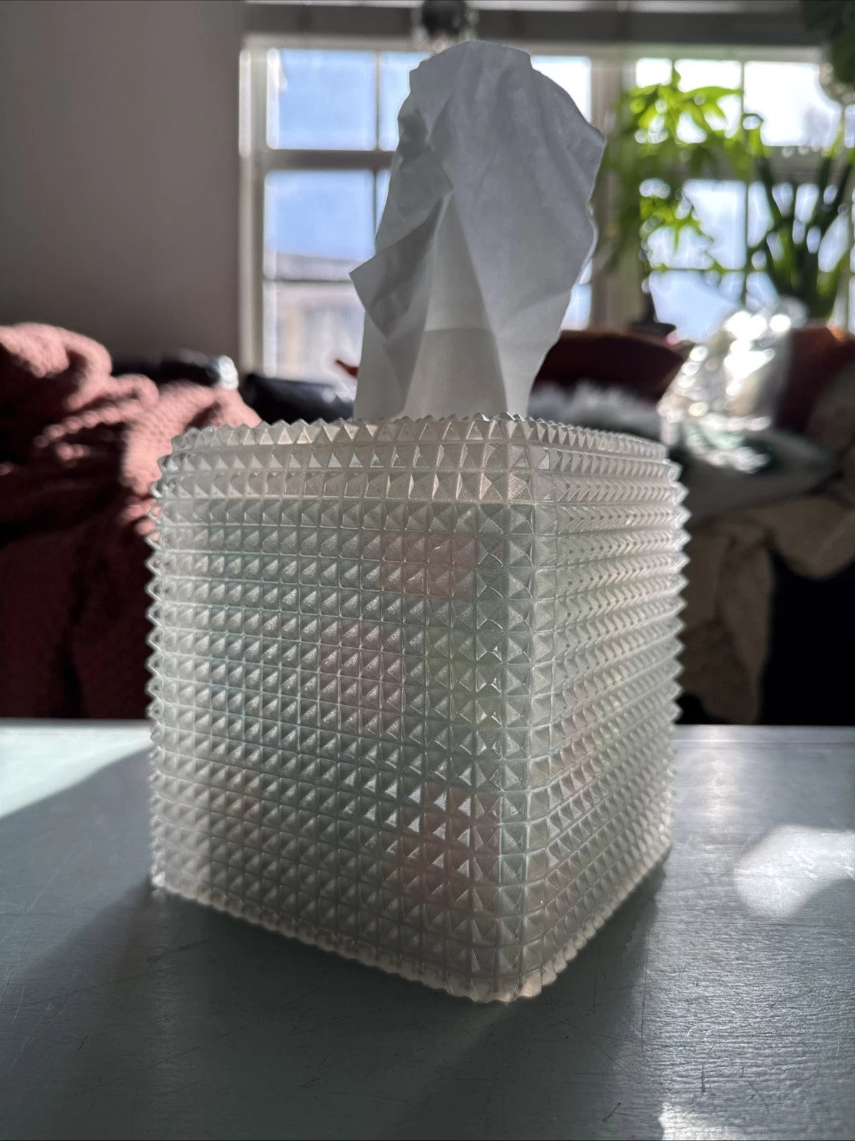 Mike Ally Iridescent Clear/White Quill Diamond Tissue Box Cover Holder | eBay