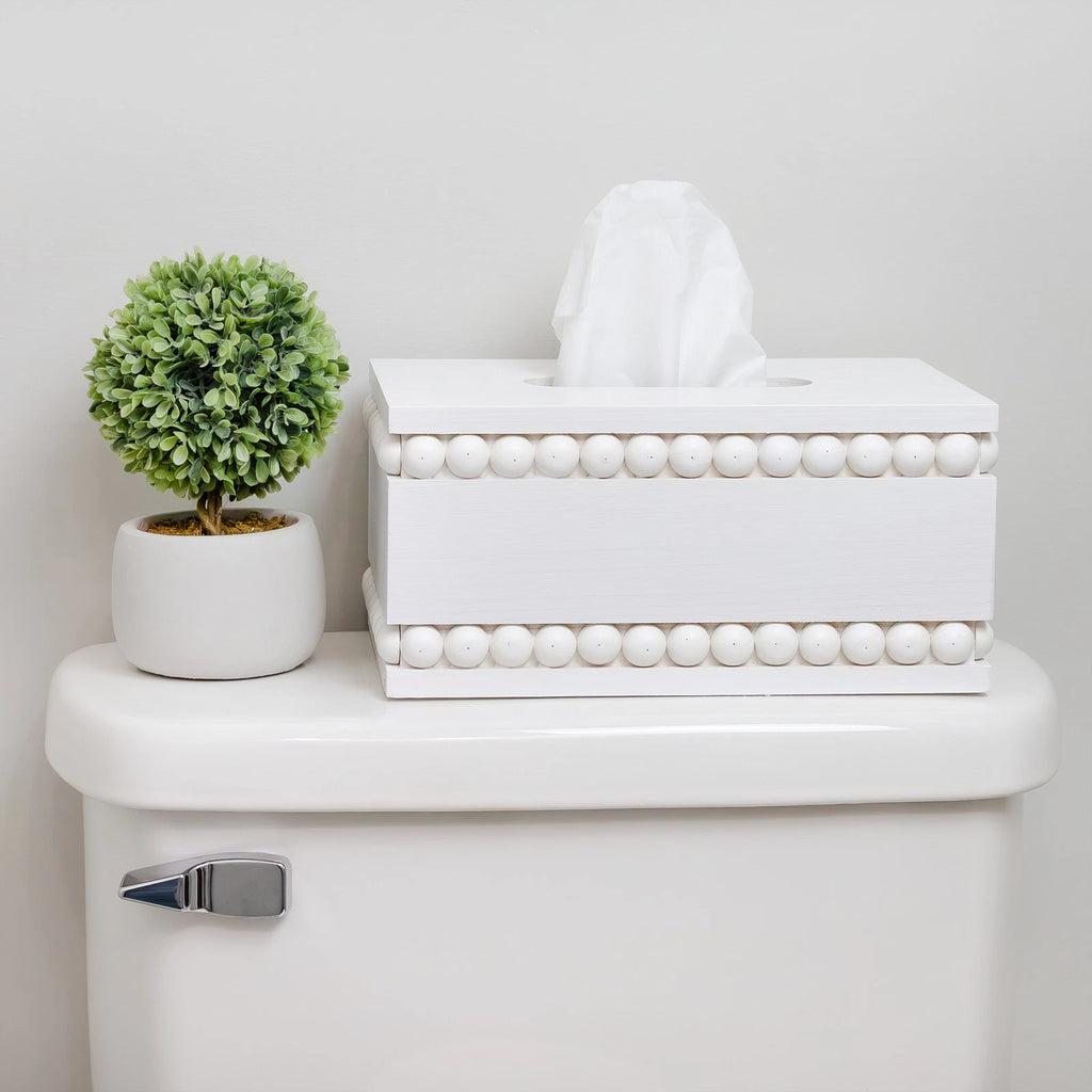 Beaded Tissue Box Cover, Rectangular White; Rustic Farmhouse Wood Tissue Holder | eBay
