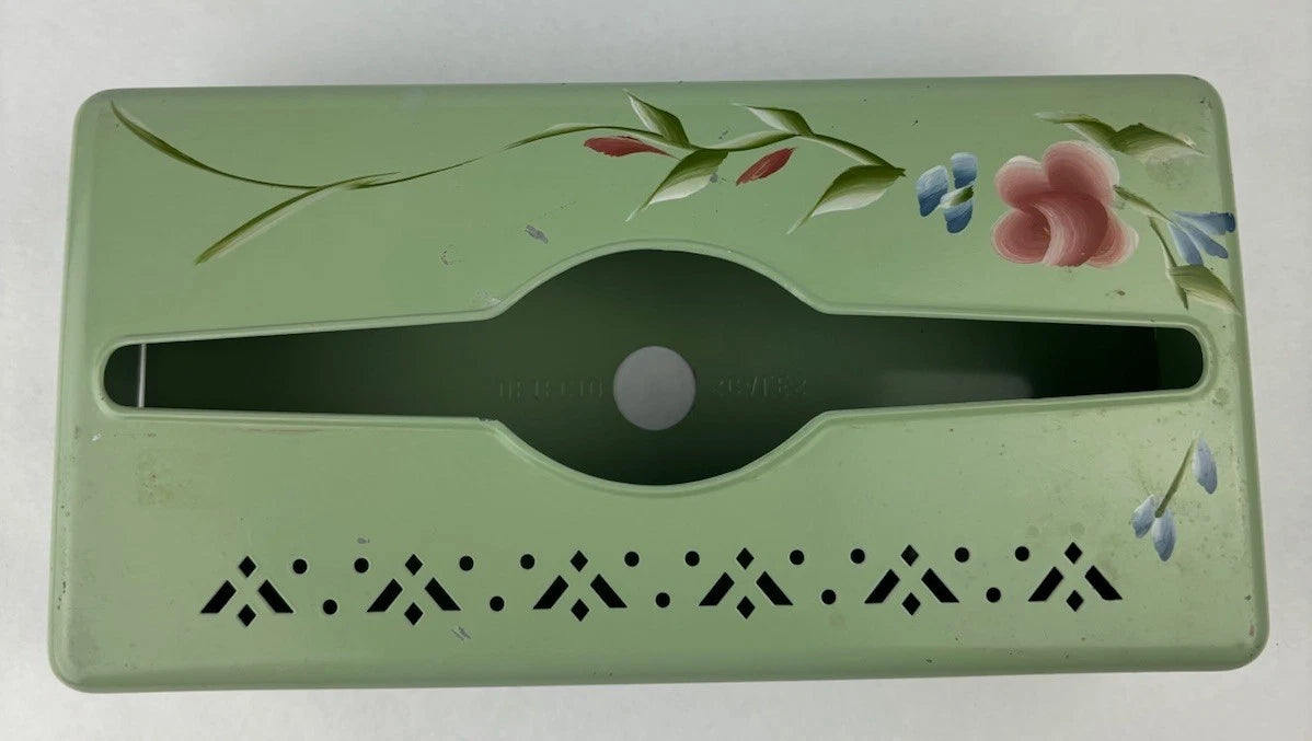 Vintage Metal Tissue Box Holder Green Floral Detecto Shabby Chic Wall Mount | eBay
