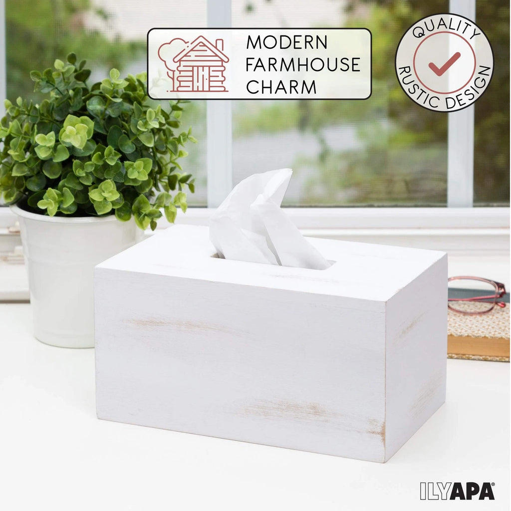 Ilyapa Wood Tissue Box Cover Rectangular - Rustic Farmhouse White Wooden | eBay