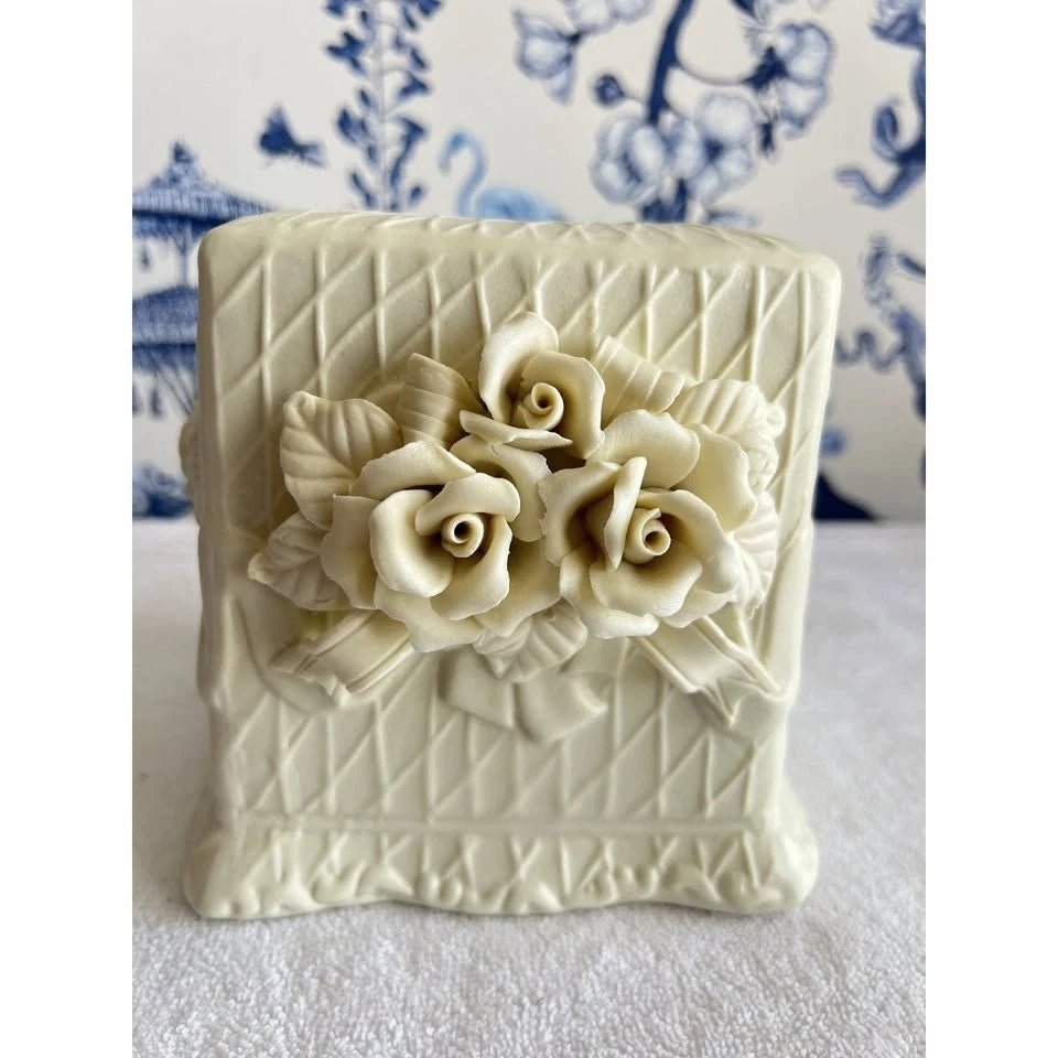 Ceramic Victorian Rose Tissue Box Cover Off-White Elegant 3-D Ivory Flowers 4x5 | eBay