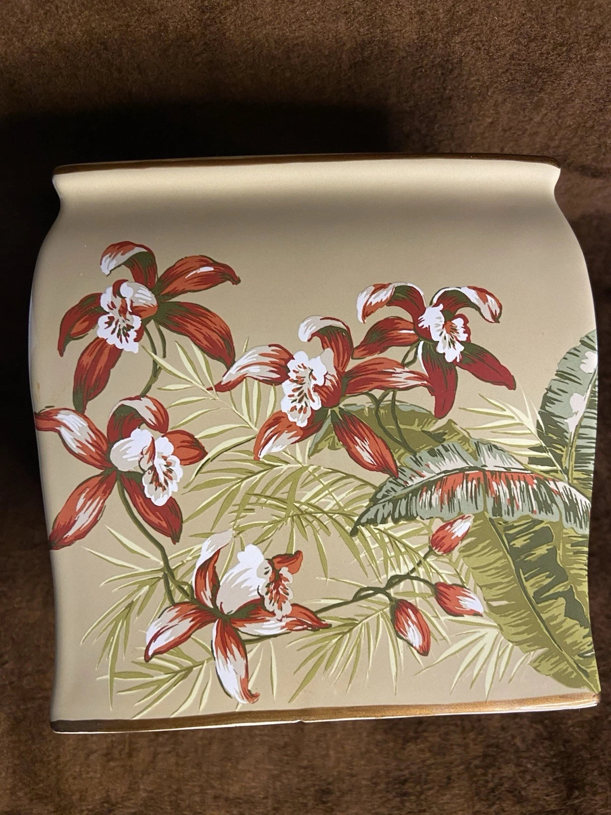 Tommy Bahama Tissue Box Cover Viscaya Orchid Pattern Ceramic Bathroom Vanity *** | eBay