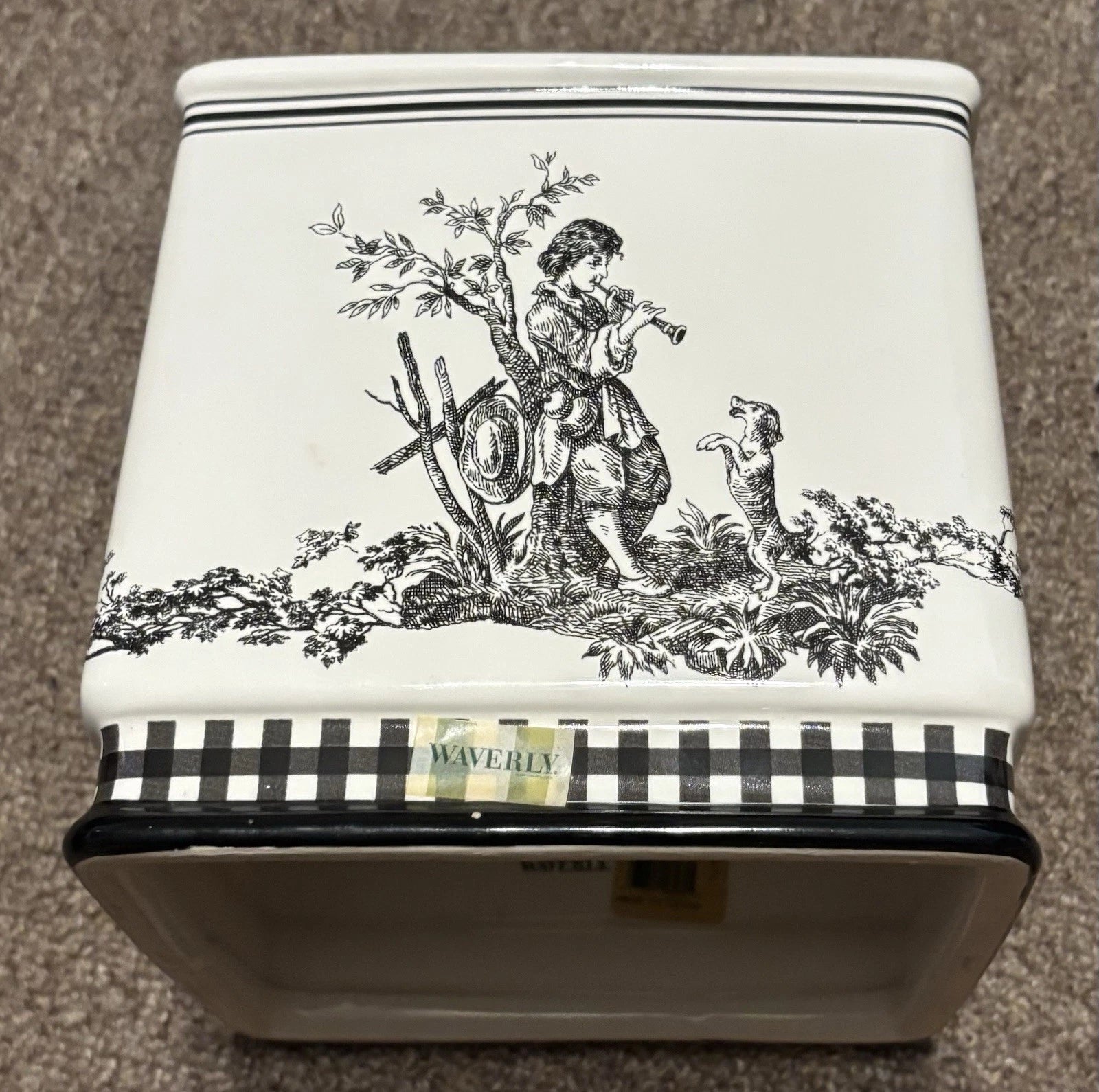 Waverly Black White Toile Tissue Box Cover Checkered Trim Farmhouse Cottage Chic | eBay