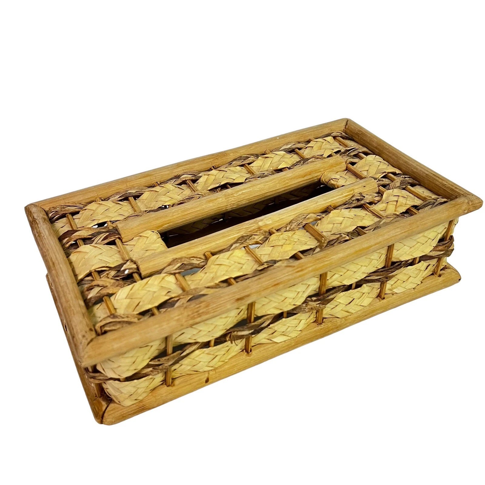 Vtg Tissue Box Cover Wicker Rattan Bamboo Holder Natural BOHO MCM Island | eBay