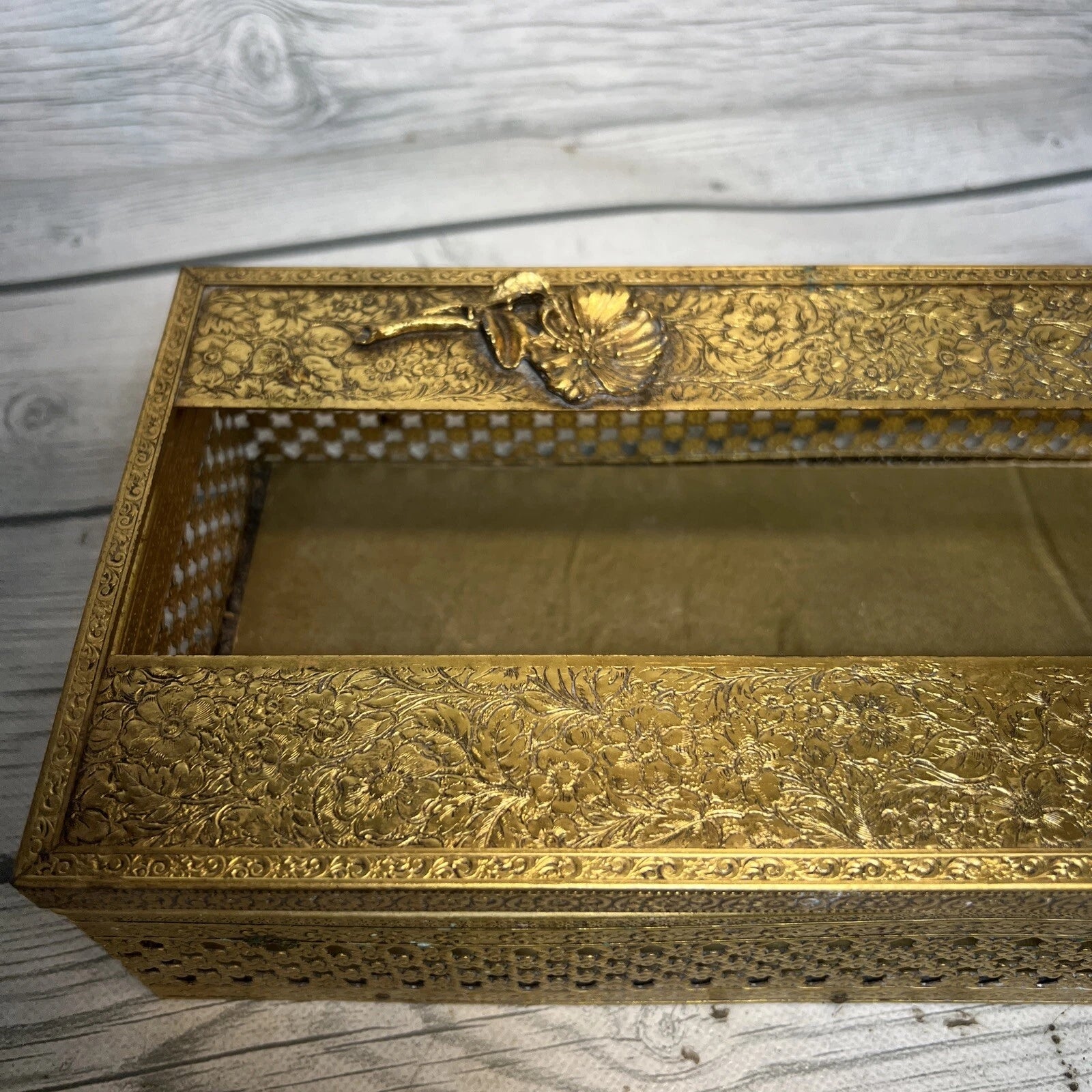 Vintage Gold Metal Filigree Flower Hollywood Regency Art Deco Tissue Box Holder | eBay