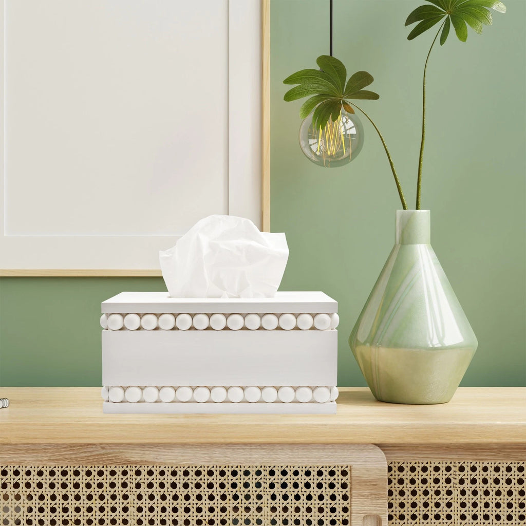 Beaded Tissue Box Cover, Rectangular White; Rustic Farmhouse Wood Tissue Holder | eBay