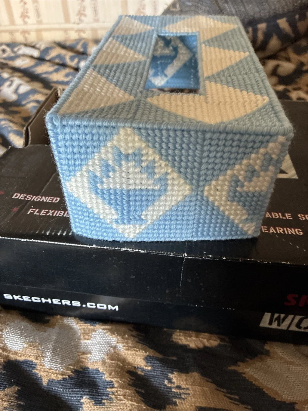 Handmade Plasricraft Tissue Box Cover Blue And White Basket Design | eBay