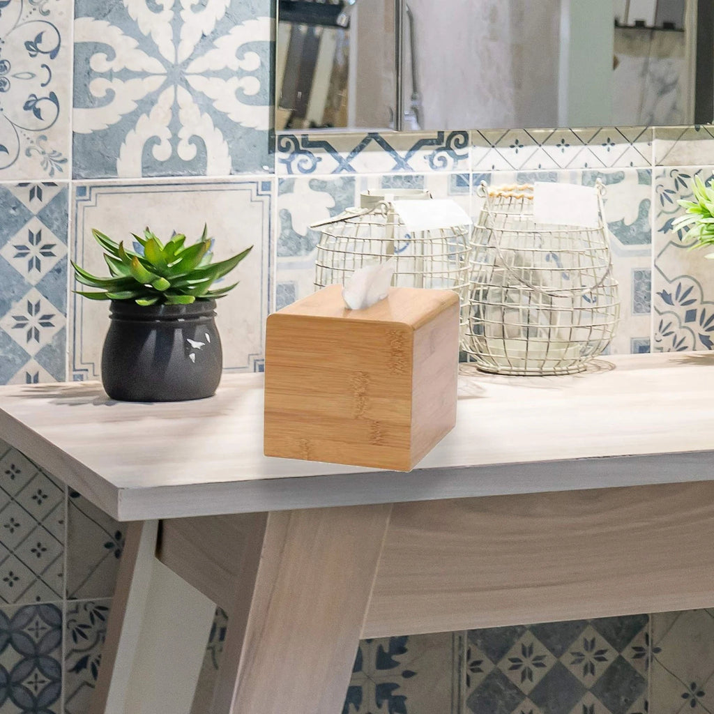 Performore Square Bamboo Tissue Box Cover - Stylish Water-Resistant Wooden Fa... | eBay