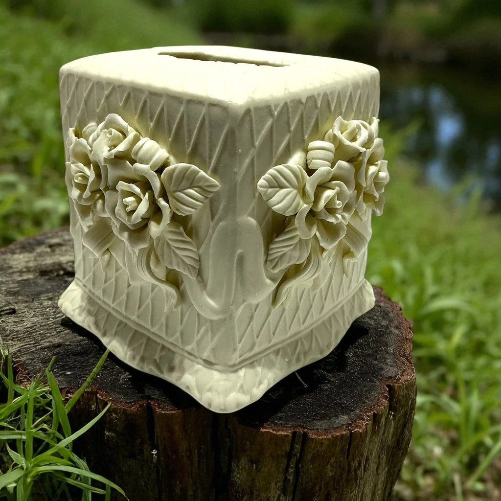 Tissue Box Ceramic Victorian Rose Cover Off-White Elegant 3-D in Ivory Flowers | eBay