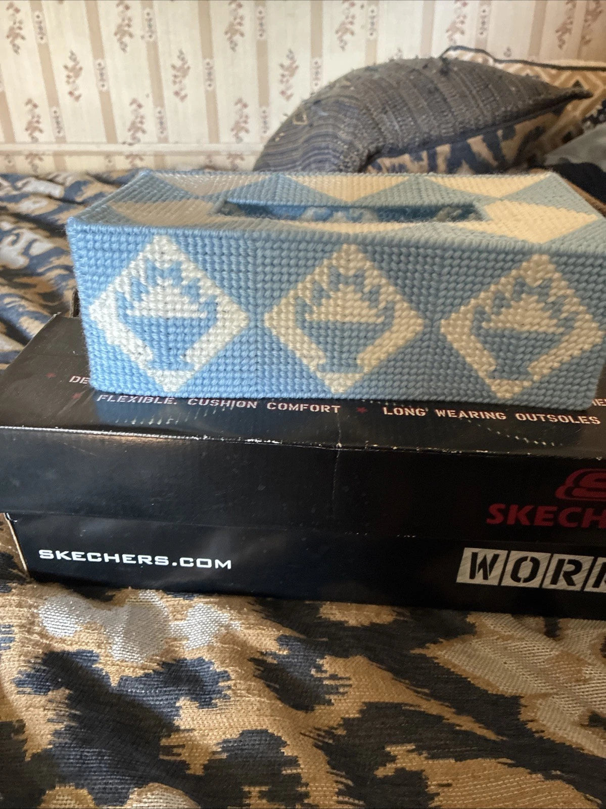 Handmade Plasricraft Tissue Box Cover Blue And White Basket Design | eBay