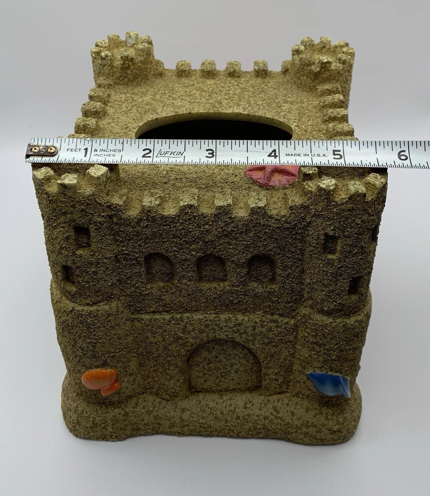 Sand castle tissue box cover.Heavy resin “sand” texture on outside surface.Beach | eBay