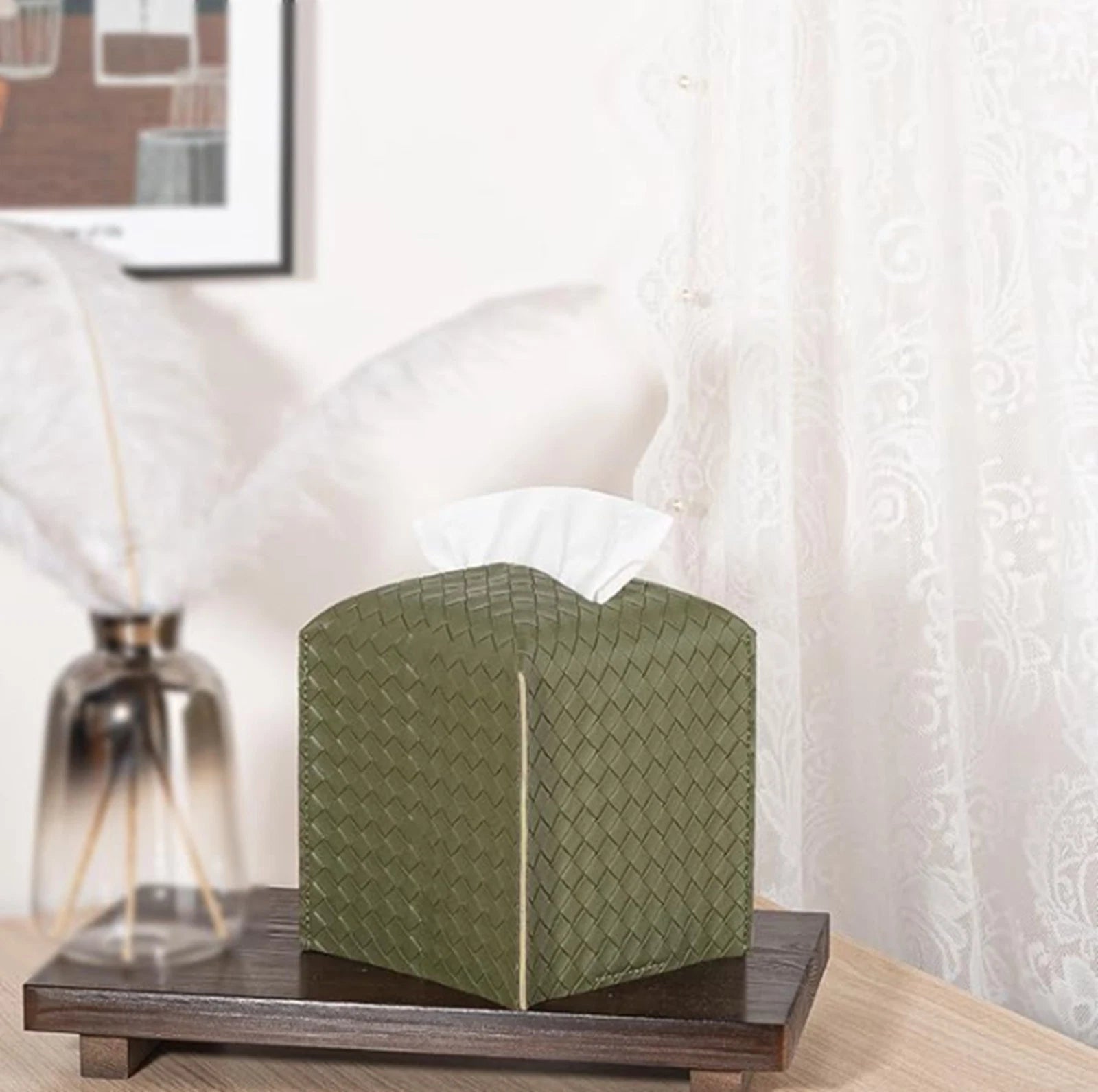 Tissue Box Cover PU Leather Tissue Holder Square Olive NEW | eBay