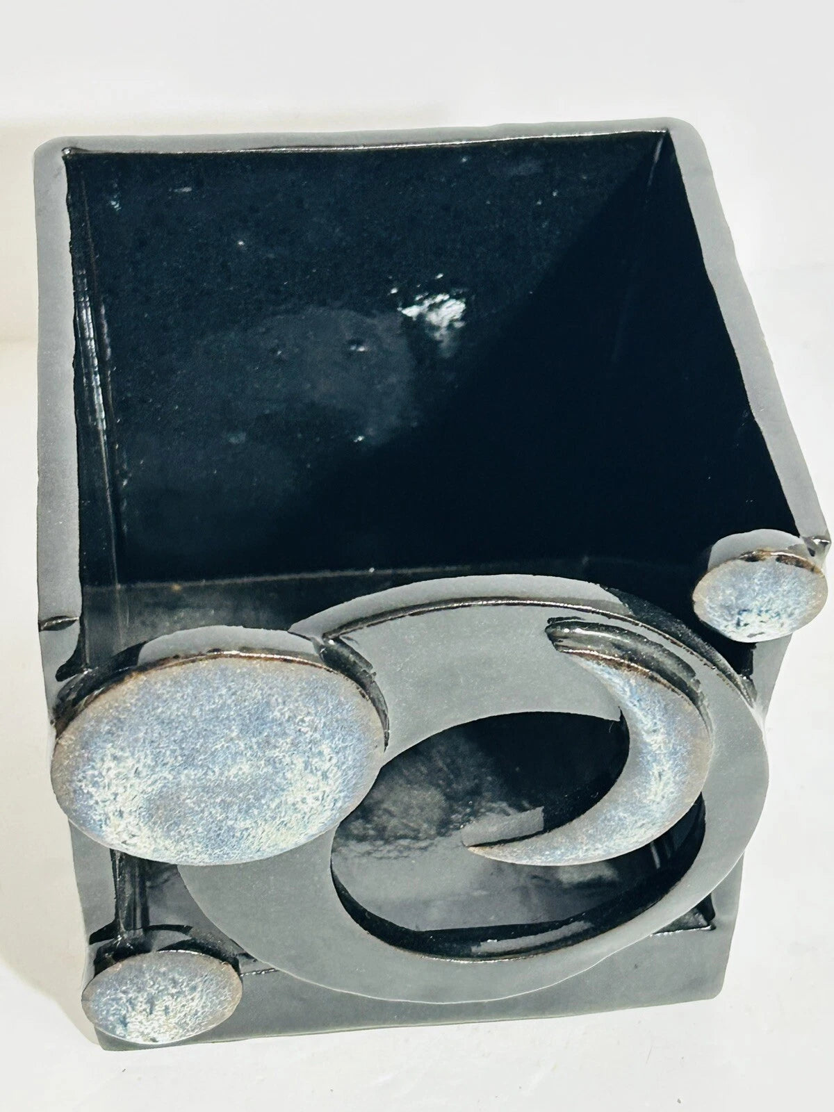 Studio Art Pottery Tissue Box Holder Black Glaze Moon Phase Whimsy Goth Witchy | eBay