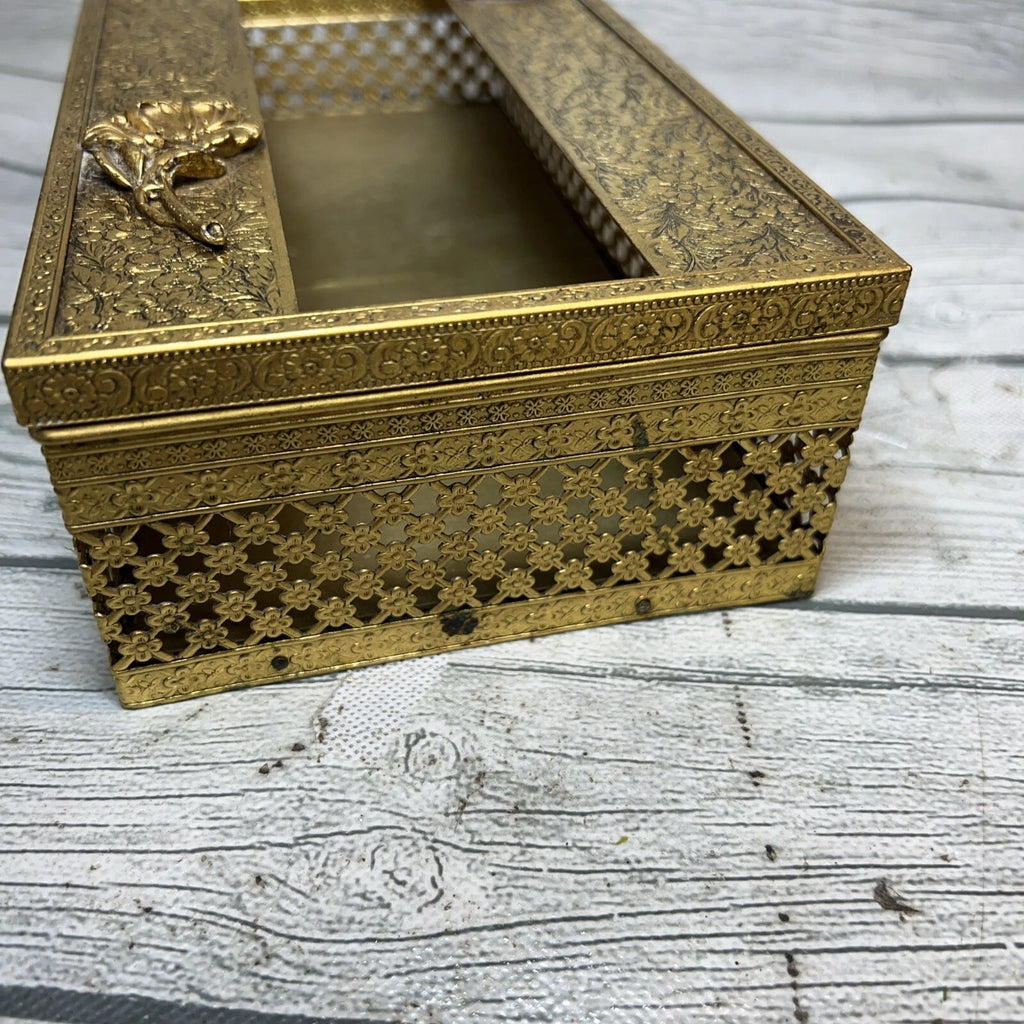 Vintage Gold Metal Filigree Flower Hollywood Regency Art Deco Tissue Box Holder | eBay