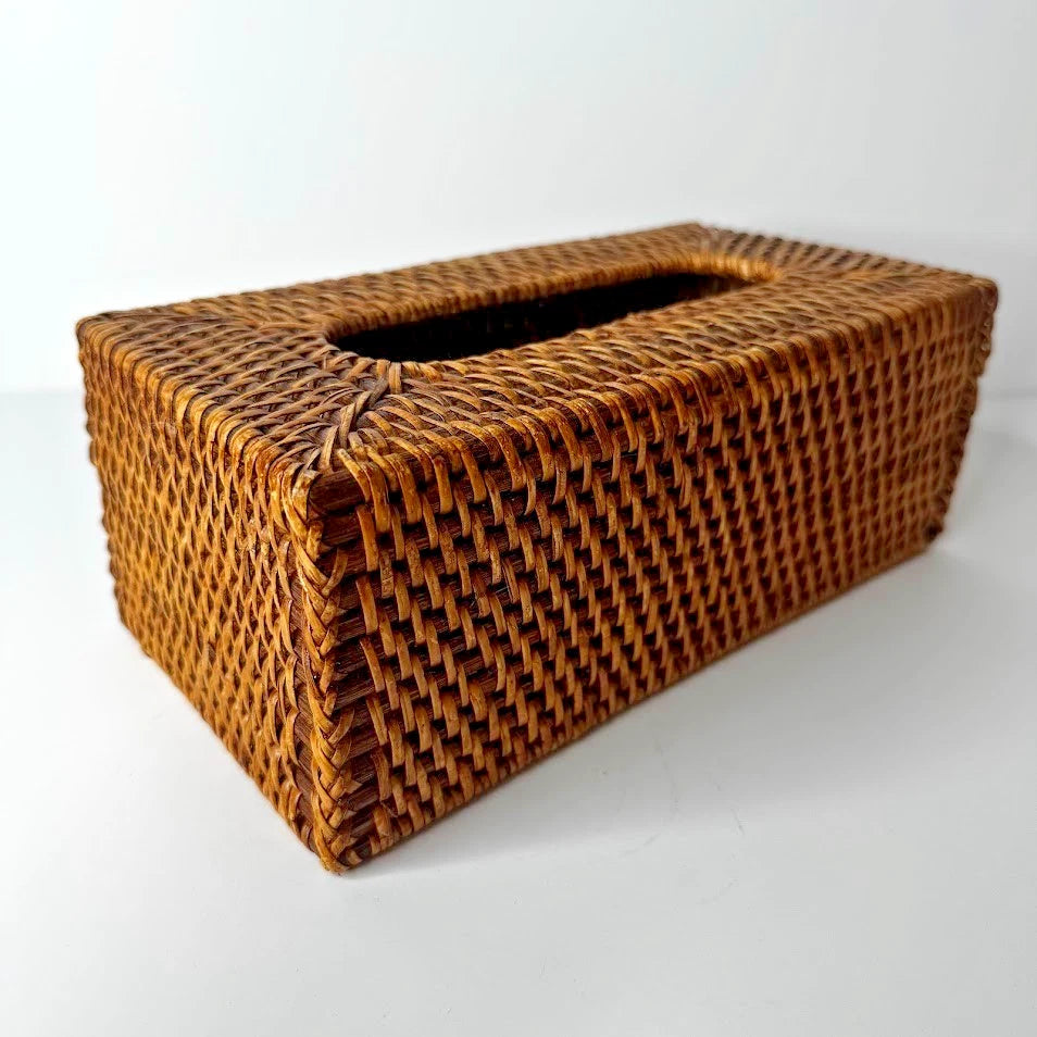 Vintage Wicker Rattan Wood Tissue Box Cover Brown | eBay