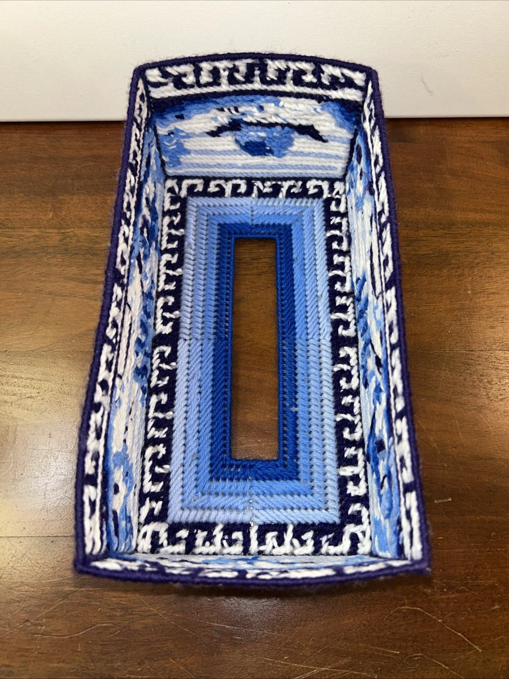 Vtg Tissue Box Cover Needlepoint Handmade Plastic Canvas Rectangle Blue Willow | eBay