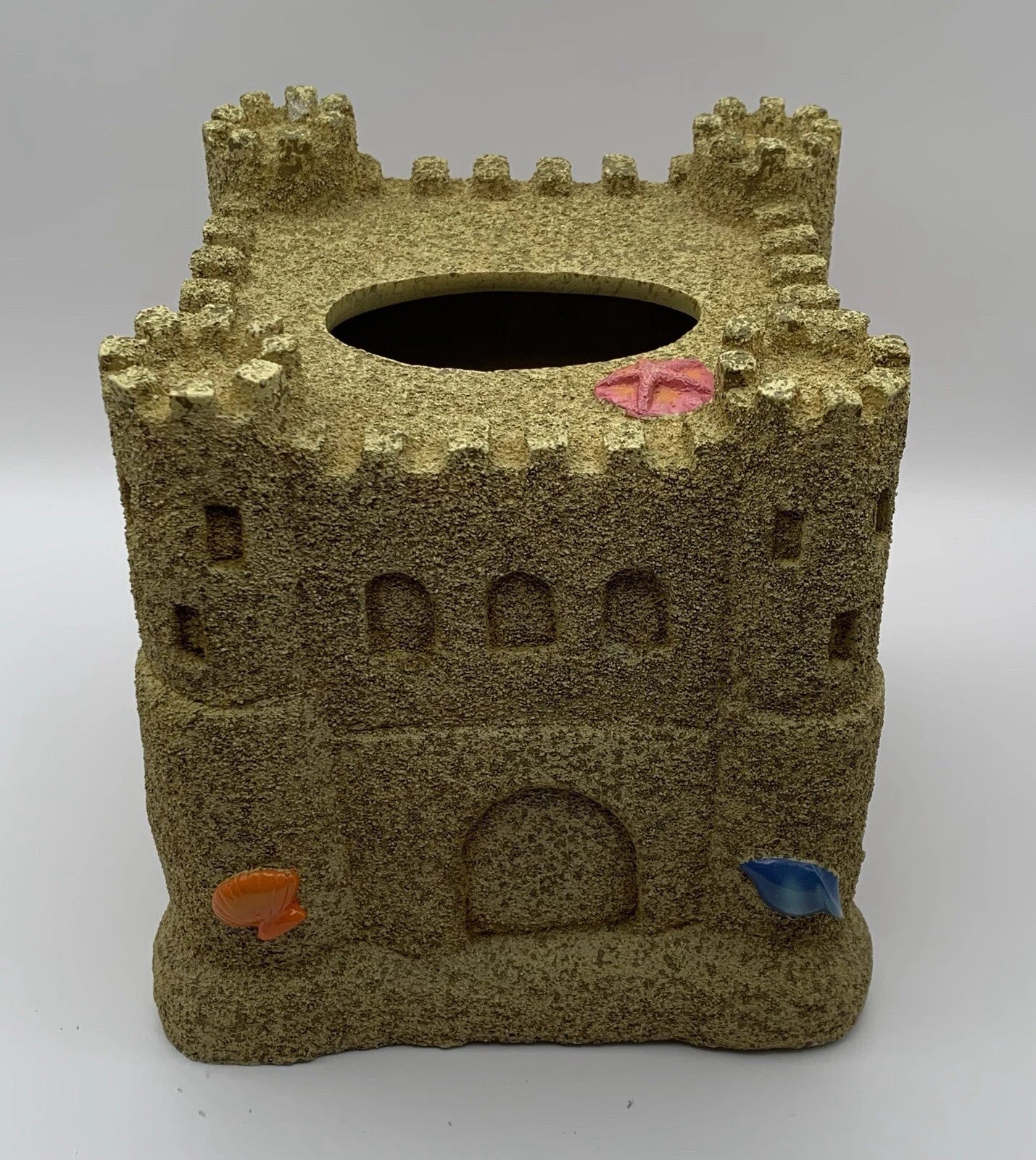 Sand castle tissue box cover.Heavy resin “sand” texture on outside surface.Beach | eBay