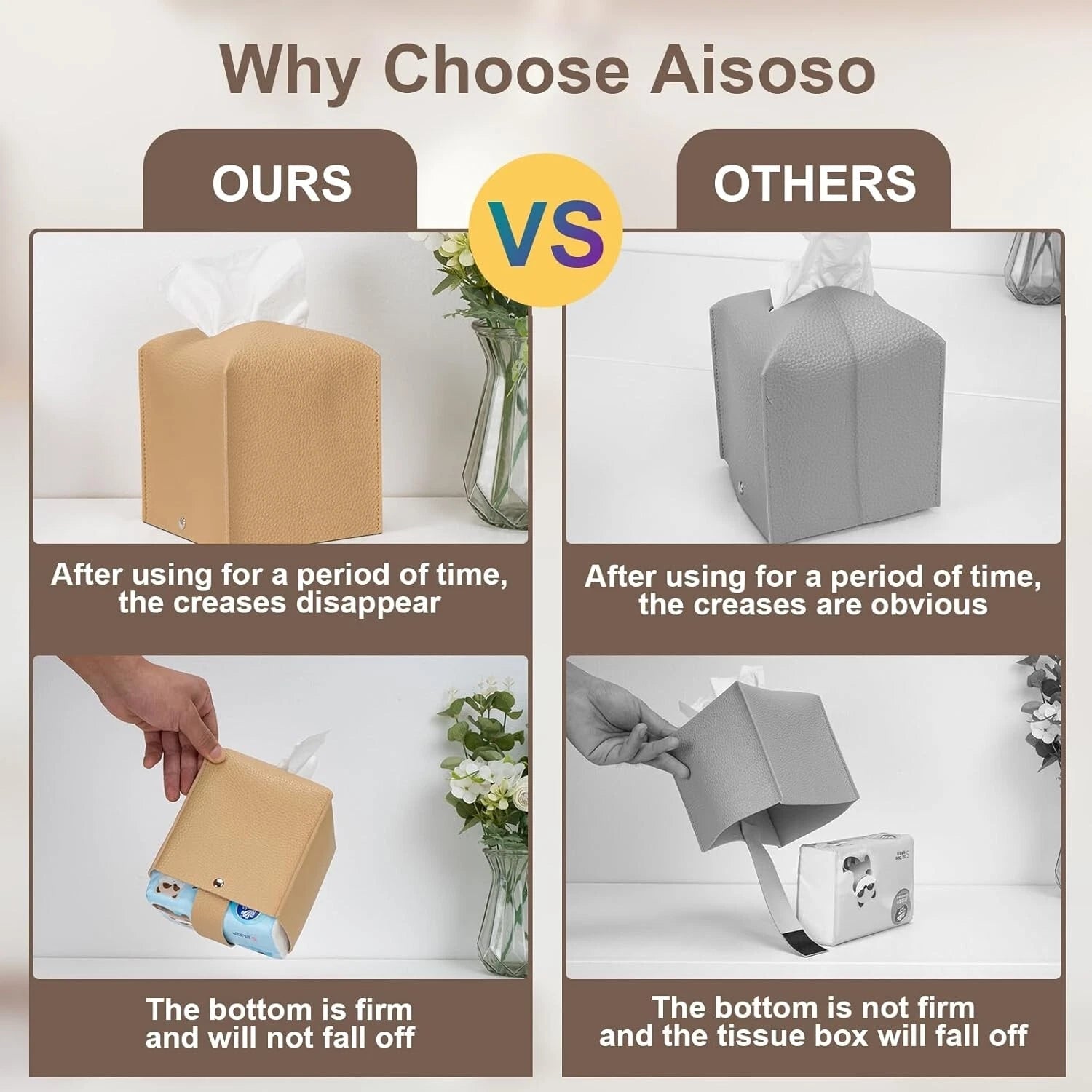 2 Pcs Square Cream Tissue Box Cover PU Leather Decorative Tissue Organizer | eBay