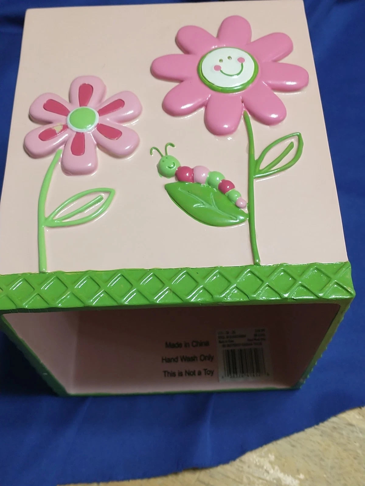 KH BUTTERFLY GARDEN TISSUE BOX COVER PINK FLOWERS CATERPILLAR LADY BUG RESIN | eBay