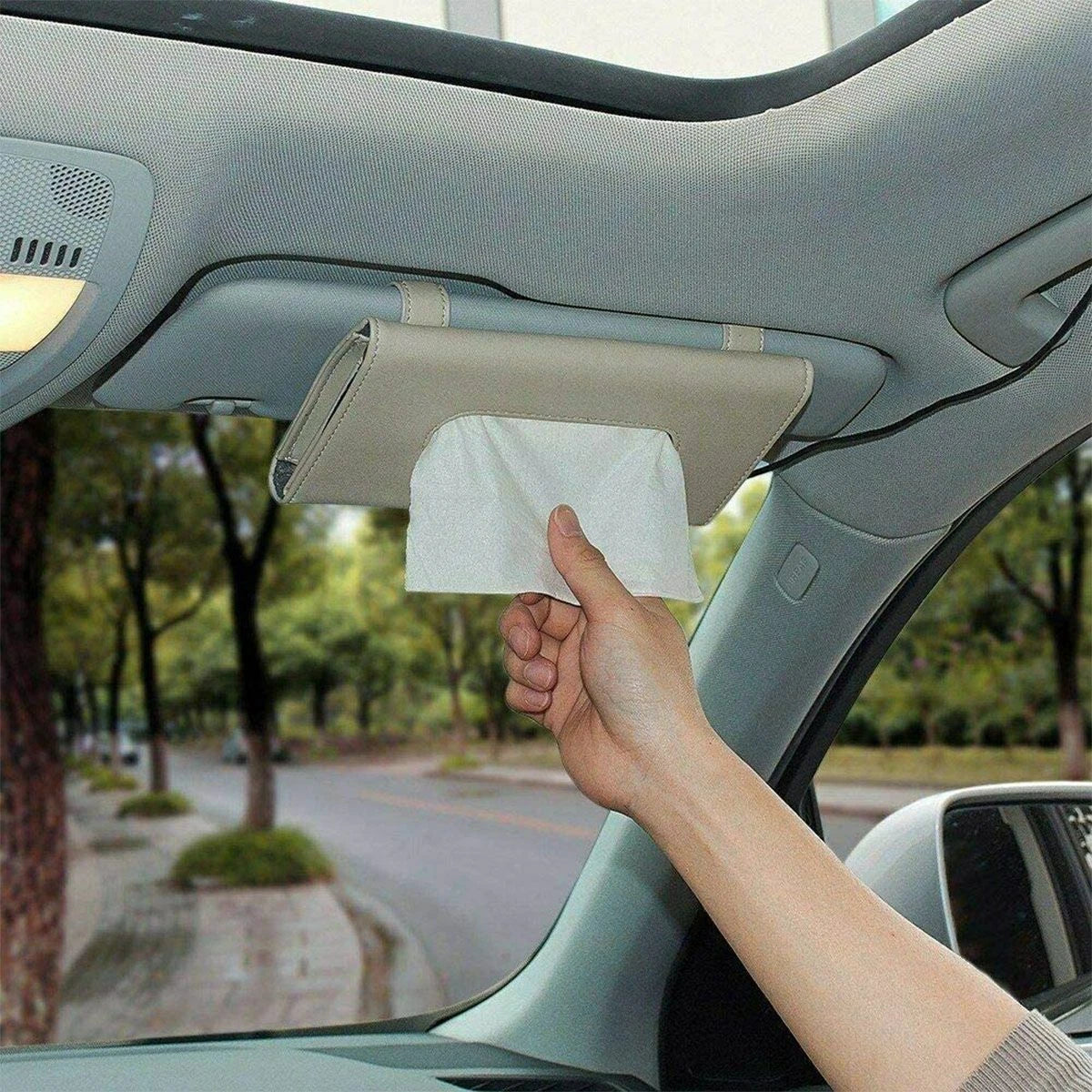 Universal Car Tissue Box PU Leather Organizer Sun Visor Holder Paper Towel Clip | eBay
