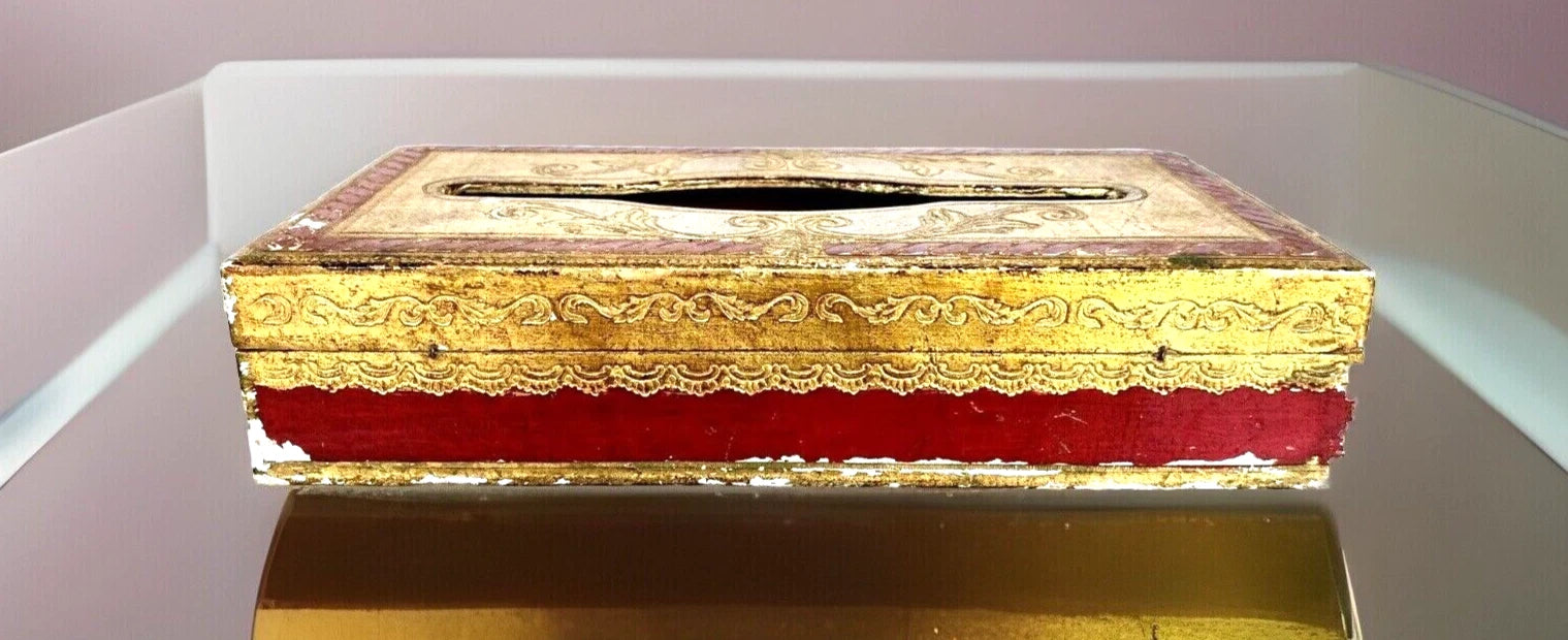 Vintage Red & Gold Tole Painted Tissue Holder/Box Florentine Italy | eBay