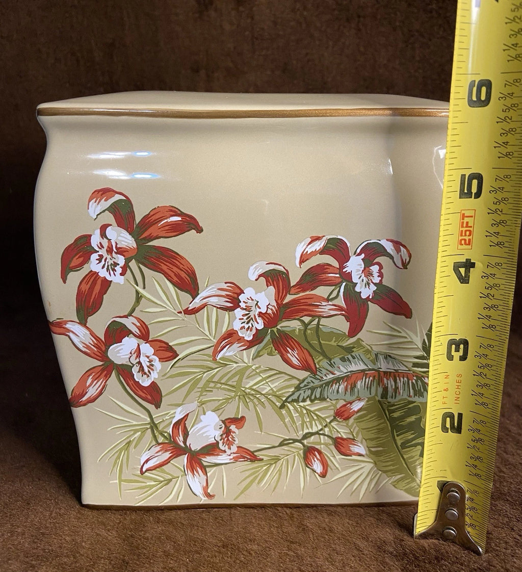 Tommy Bahama Tissue Box Cover Viscaya Orchid Pattern Ceramic Bathroom Vanity *** | eBay