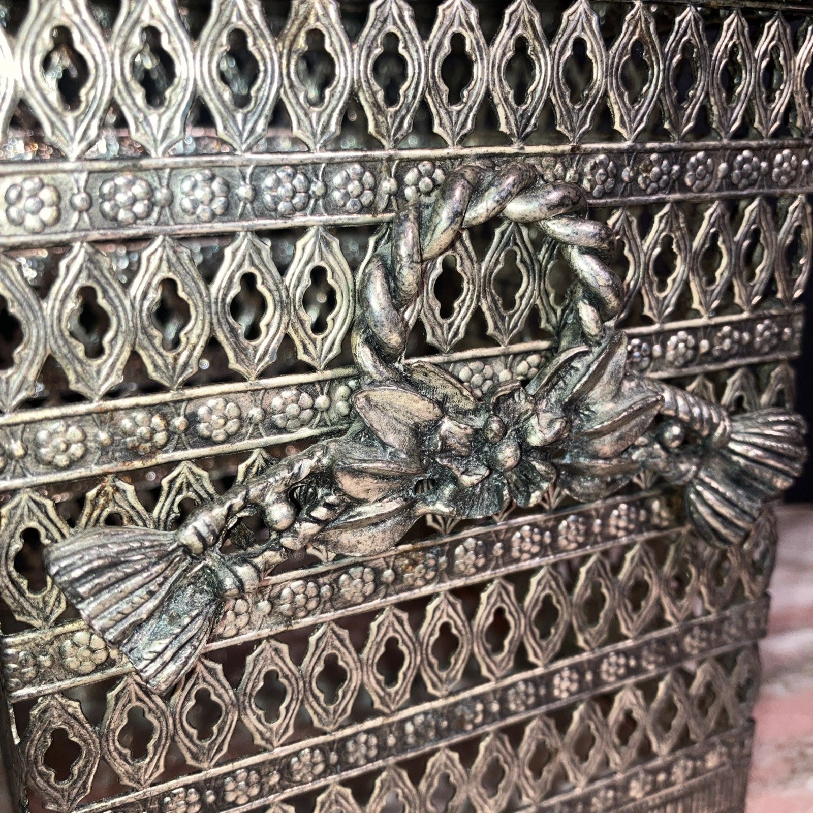 Metal Filigree Tissue Box Holder Hollywood Regency Bronze Silver Vintage | eBay