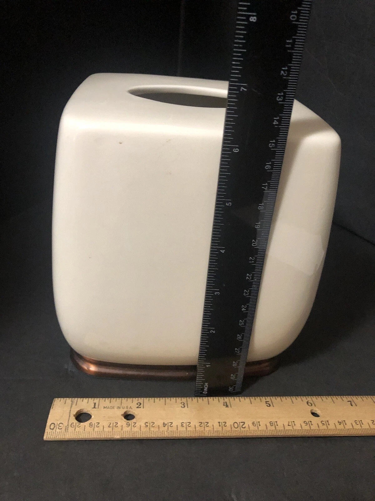 Ceramic Square Tissue Box Cover Cream W/Bronze border on bottom | eBay